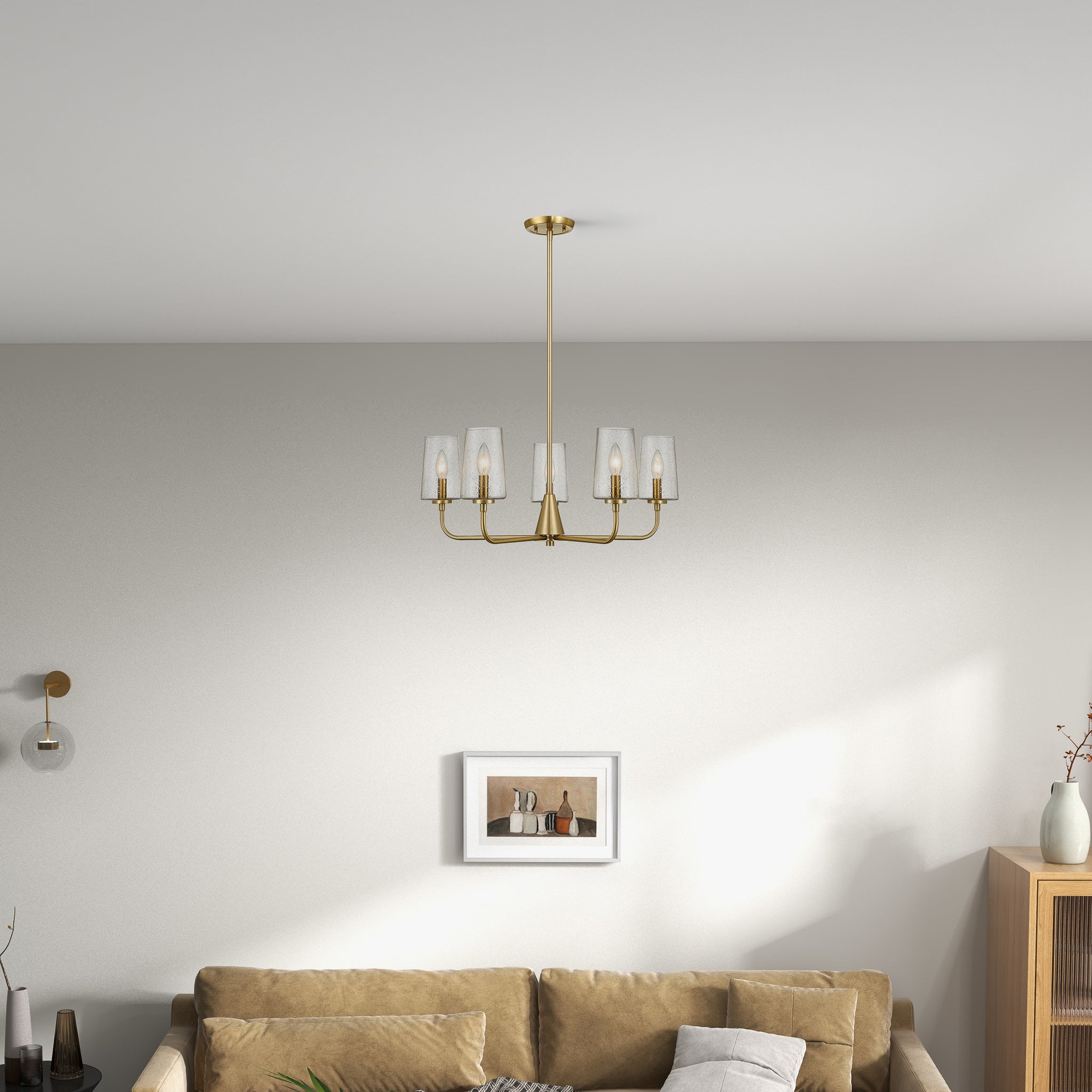 Malibu Five Lights Chandelier With Clear Seeded Glass -Satin Brass