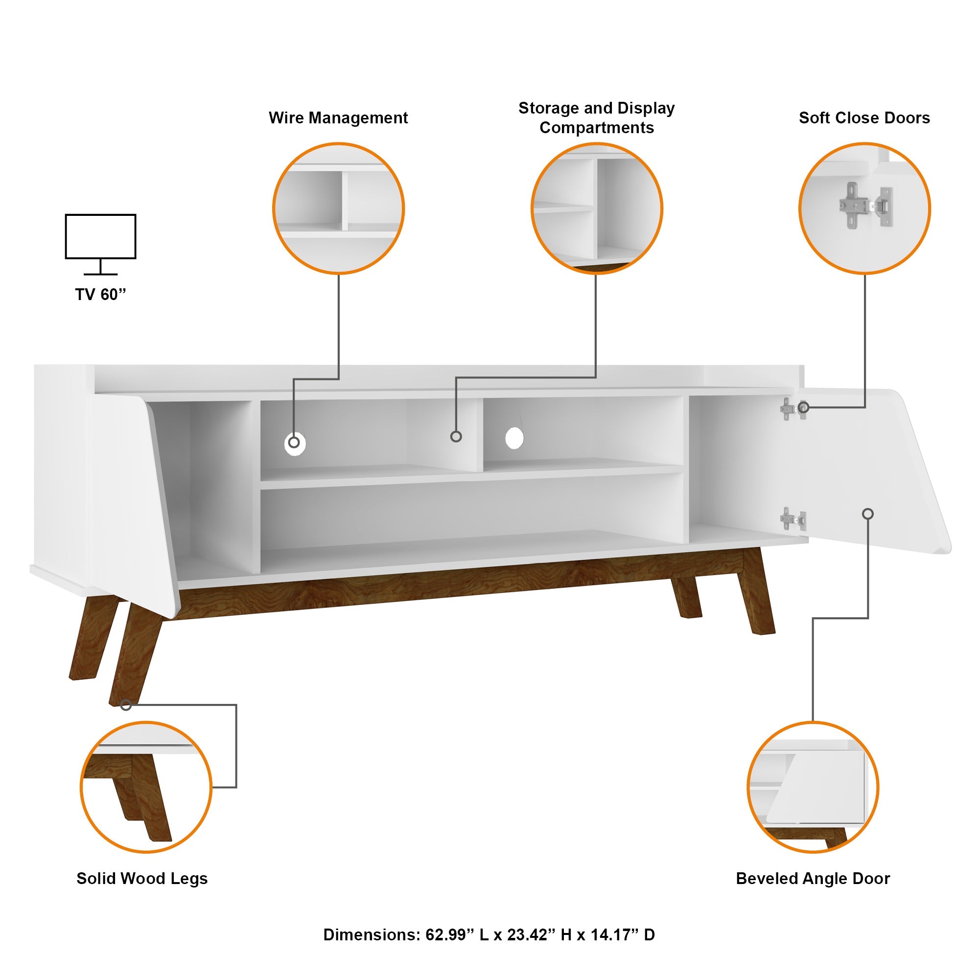 Marcus 63" Modern White TV Stand Media Console