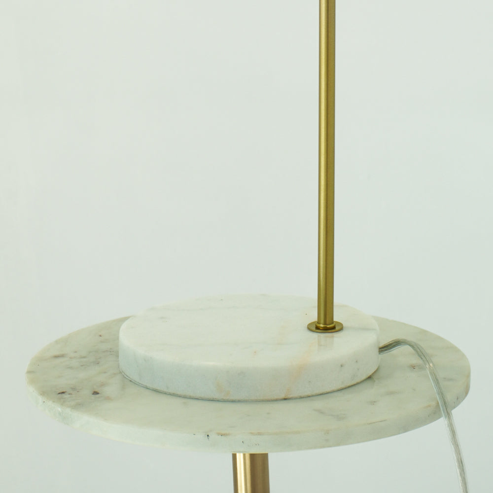 Markham Clear Glass Table Lamp, Gold Brush Metal and Marble Base, Button Control