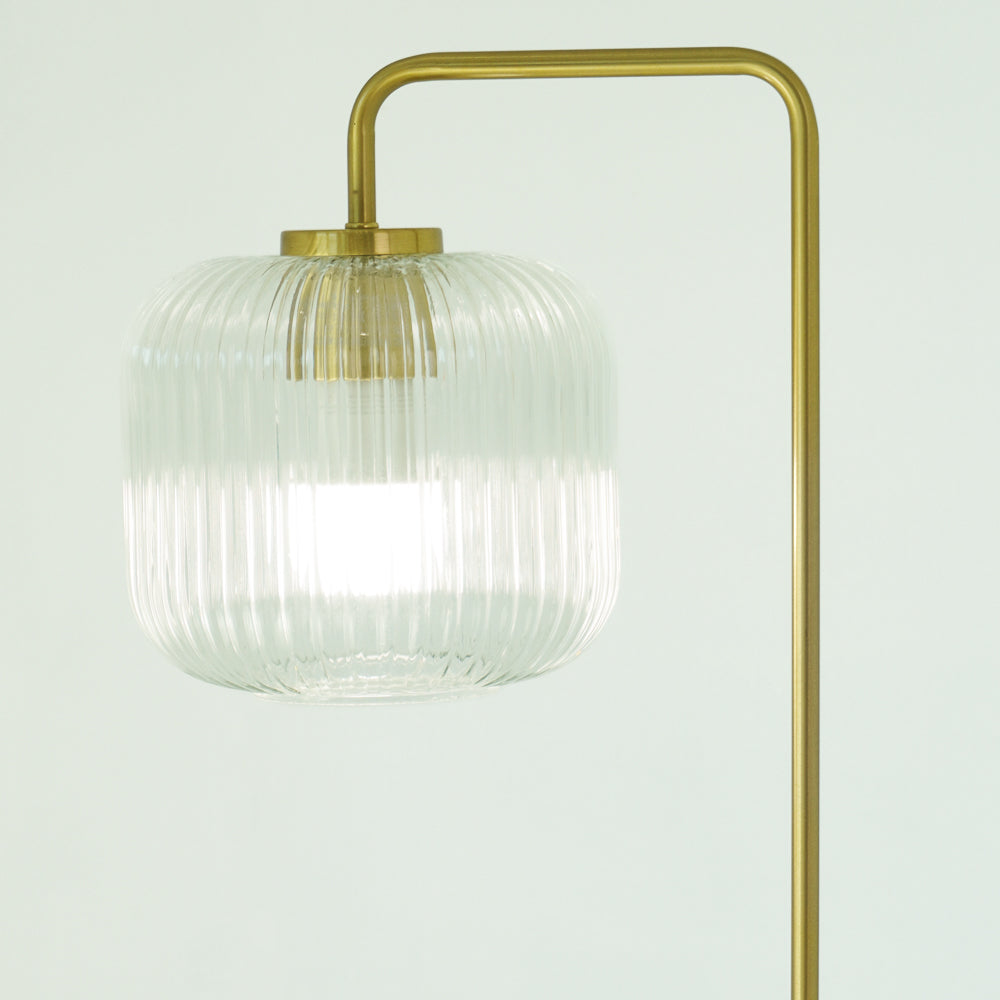 Markham Clear Glass Table Lamp, Gold Brush Metal and Marble Base, Button Control