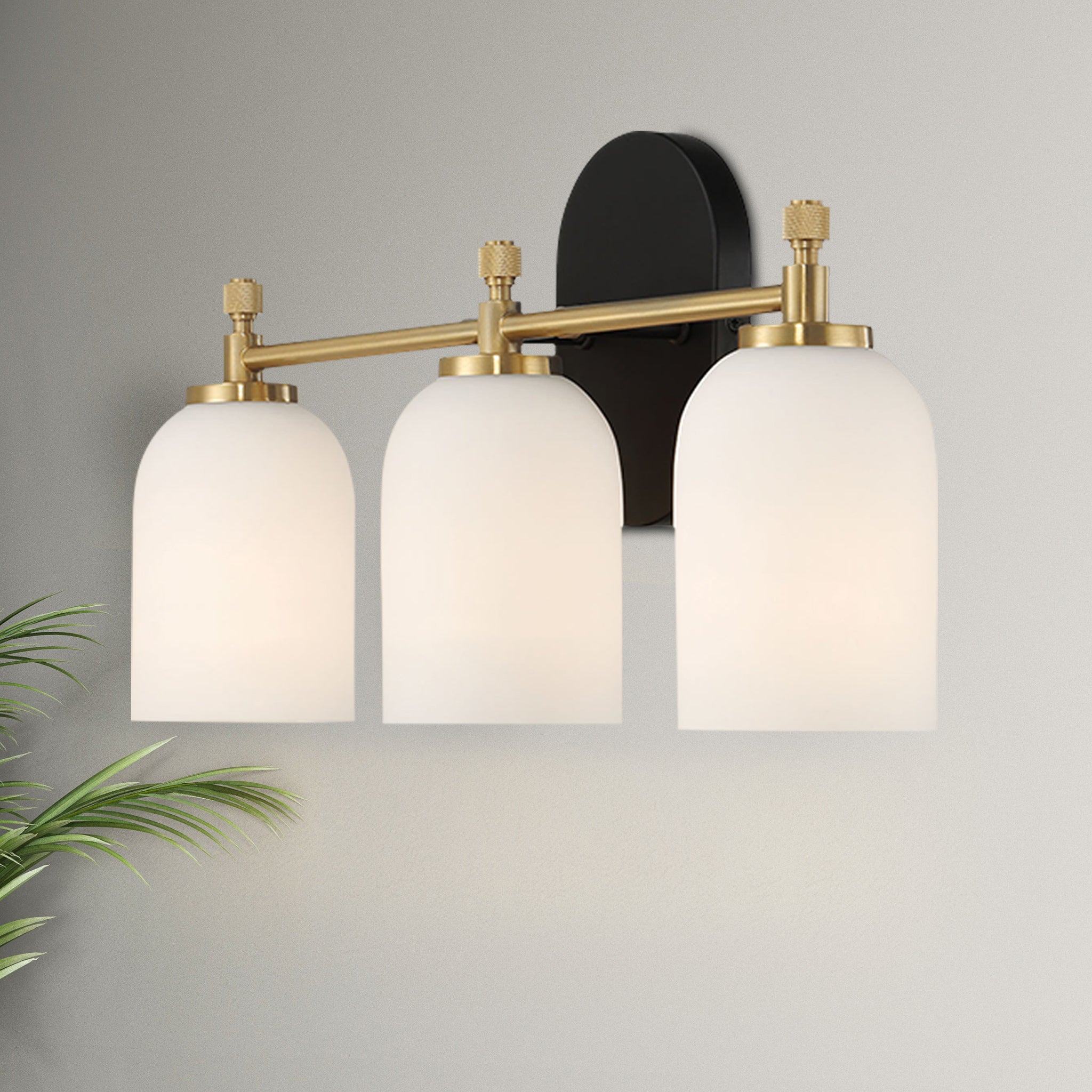 Gusto Three Lights Vanity Brushed Gold Bathroom Wall Light for Bathroom Over Mirror 20.5"W × 10.125"H × 5.5"E with White Frosted Glass