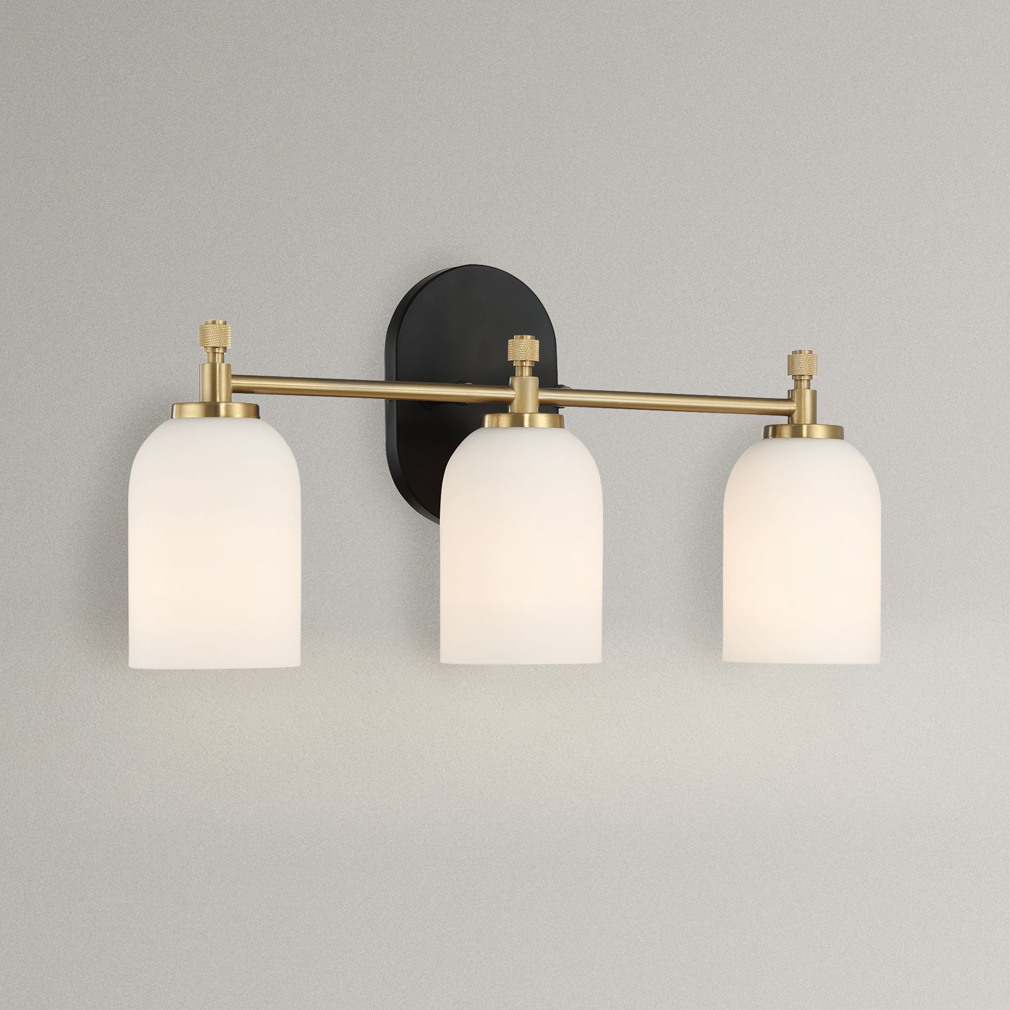 Gusto Three Lights Vanity Brushed Gold Bathroom Wall Light for Bathroom Over Mirror 20.5"W × 10.125"H × 5.5"E with White Frosted Glass