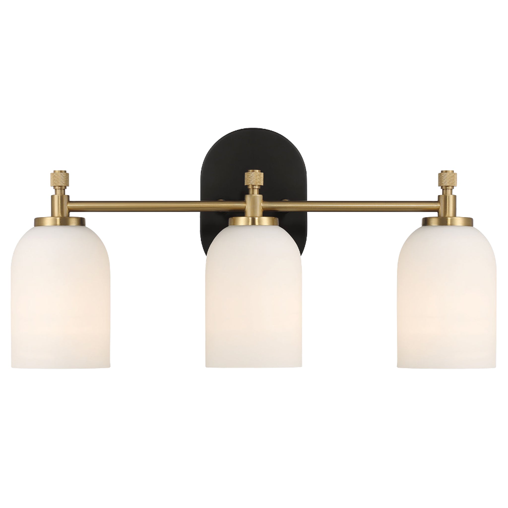 Gusto Three Lights Vanity Brushed Gold Bathroom Wall Light for Bathroom Over Mirror 20.5"W × 10.125"H × 5.5"E with White Frosted Glass