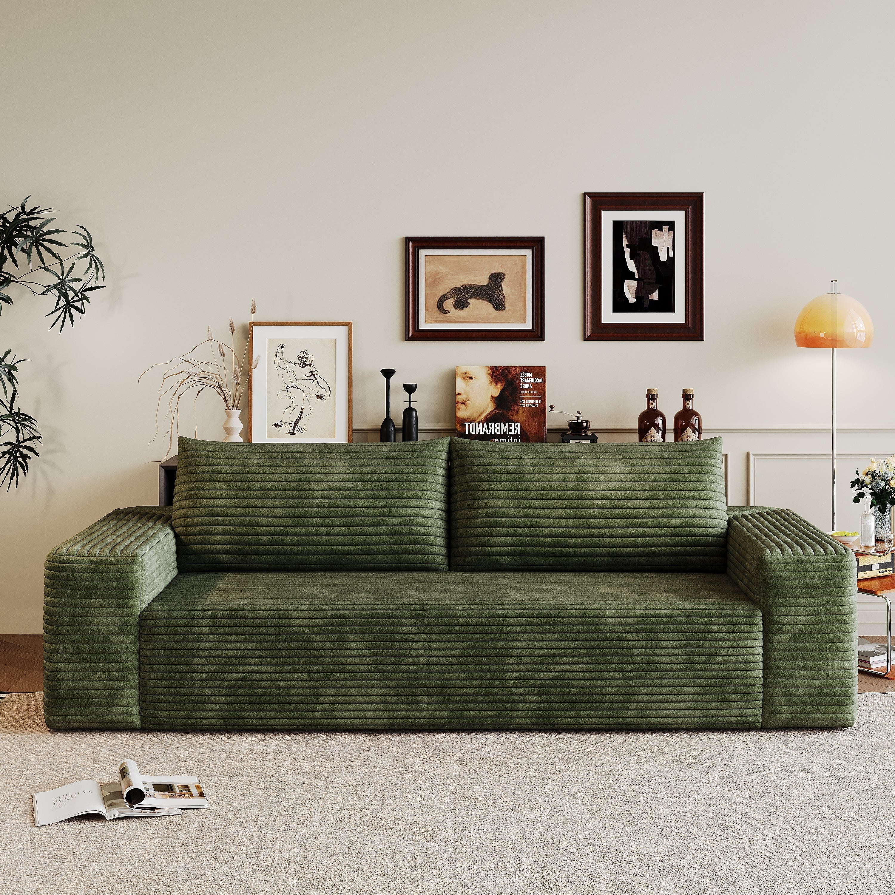 Meyer Green Corduroy Fabric Sofa