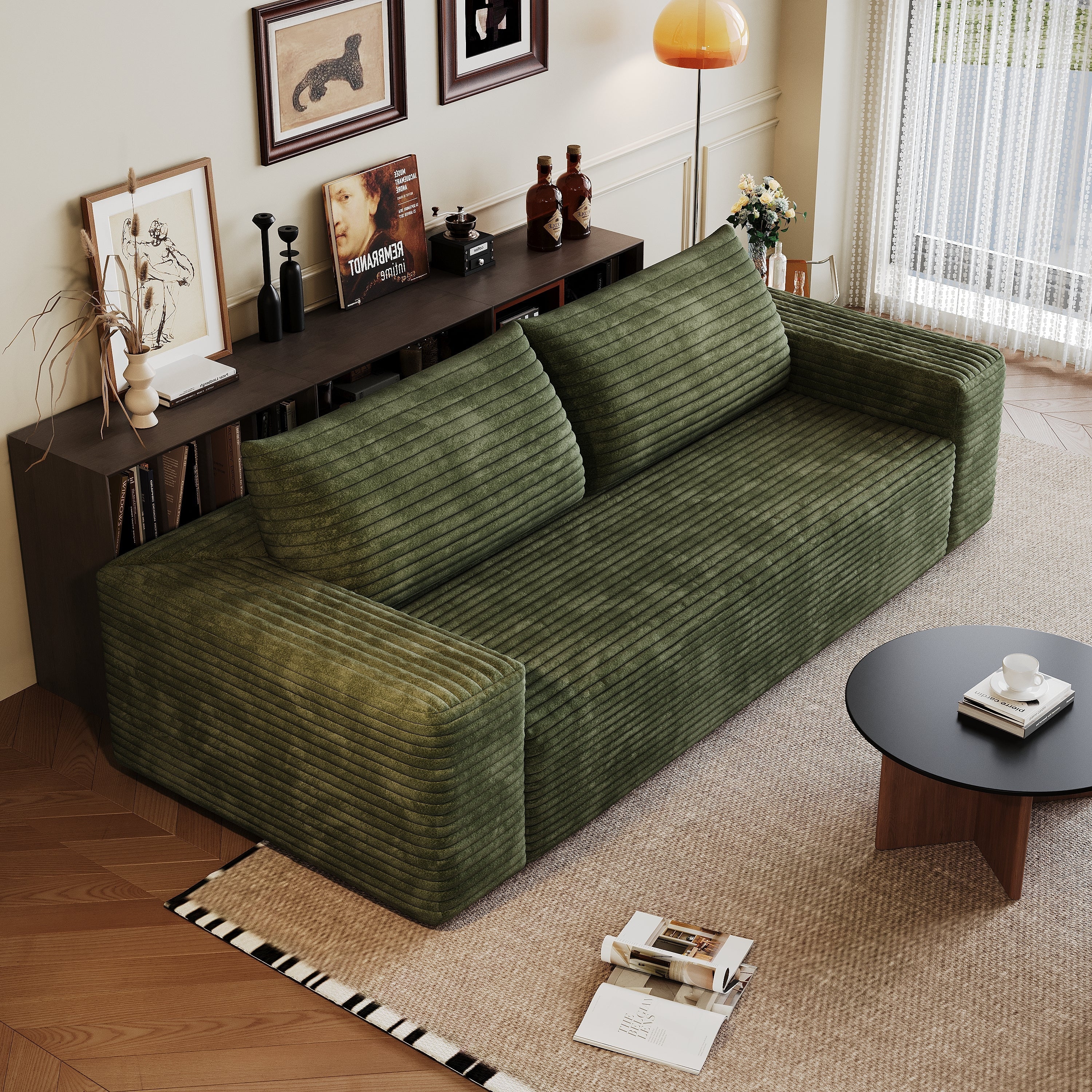 Meyer Green Corduroy Fabric Sofa