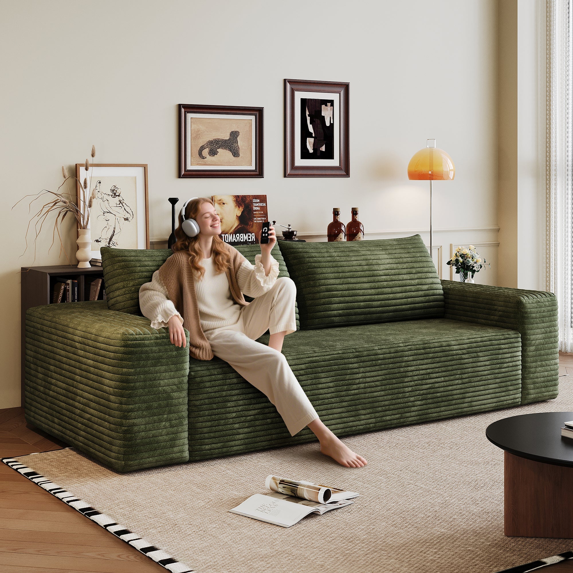 Meyer Green Corduroy Fabric Sofa