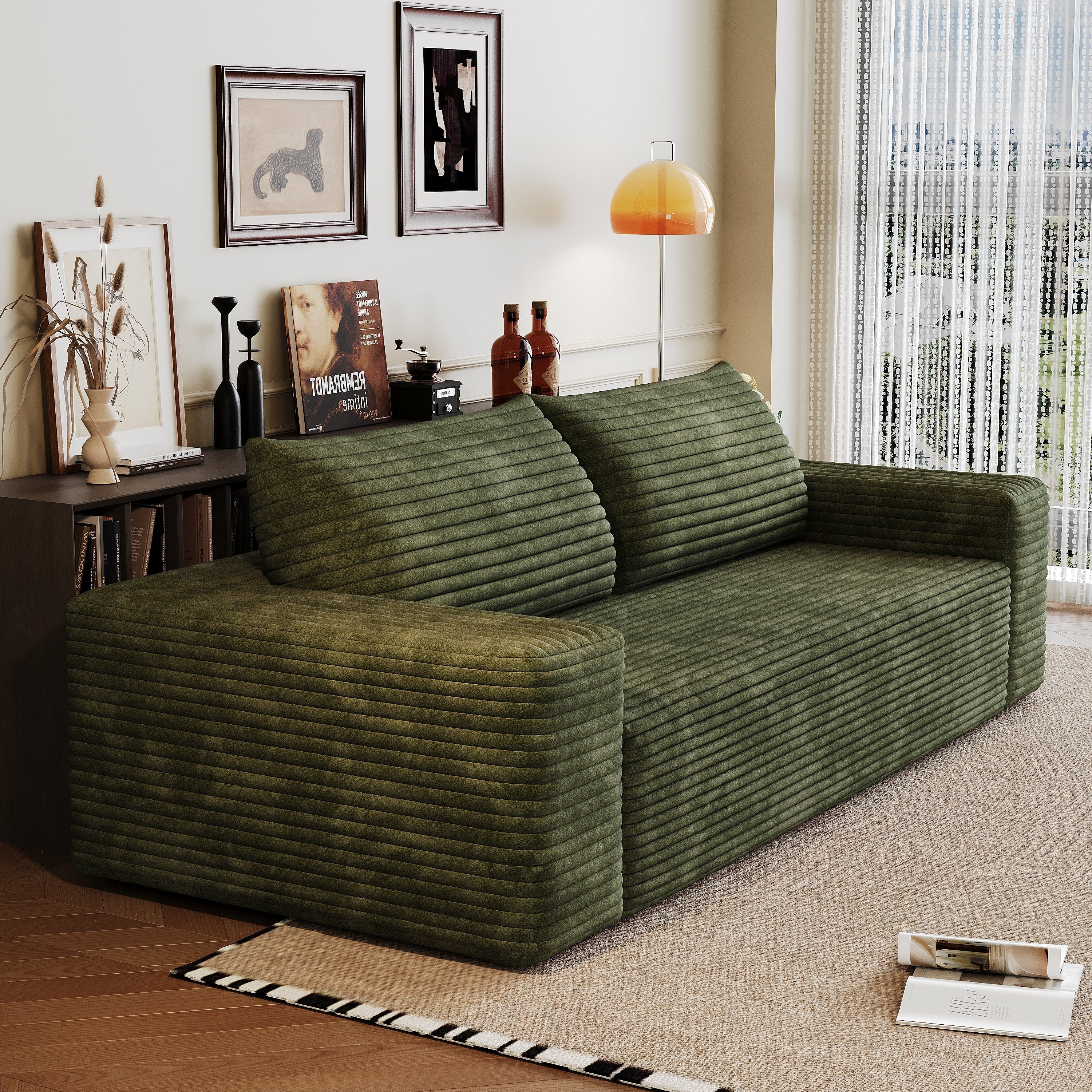 Meyer Green Corduroy Fabric Sofa