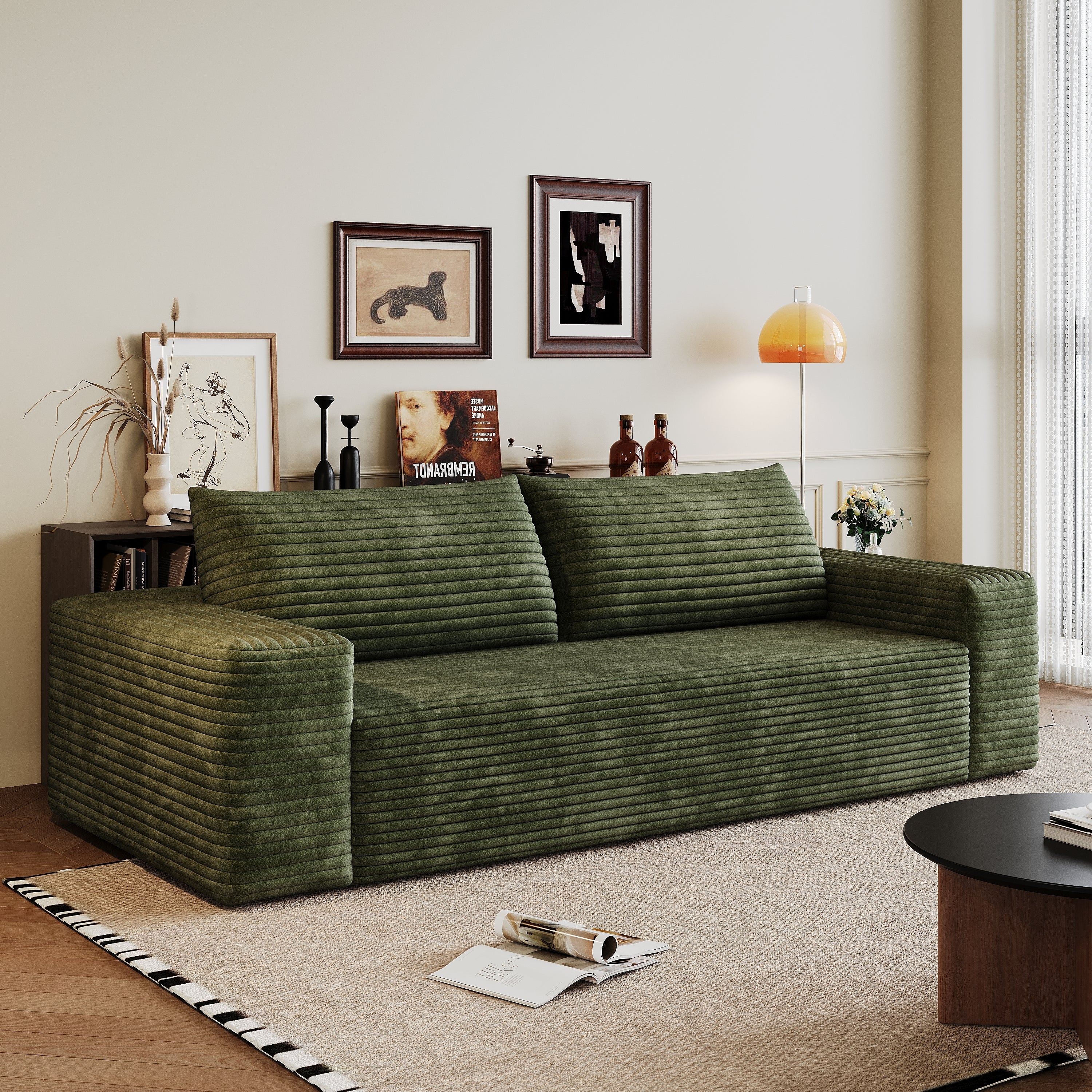 Meyer Green Corduroy Fabric Sofa