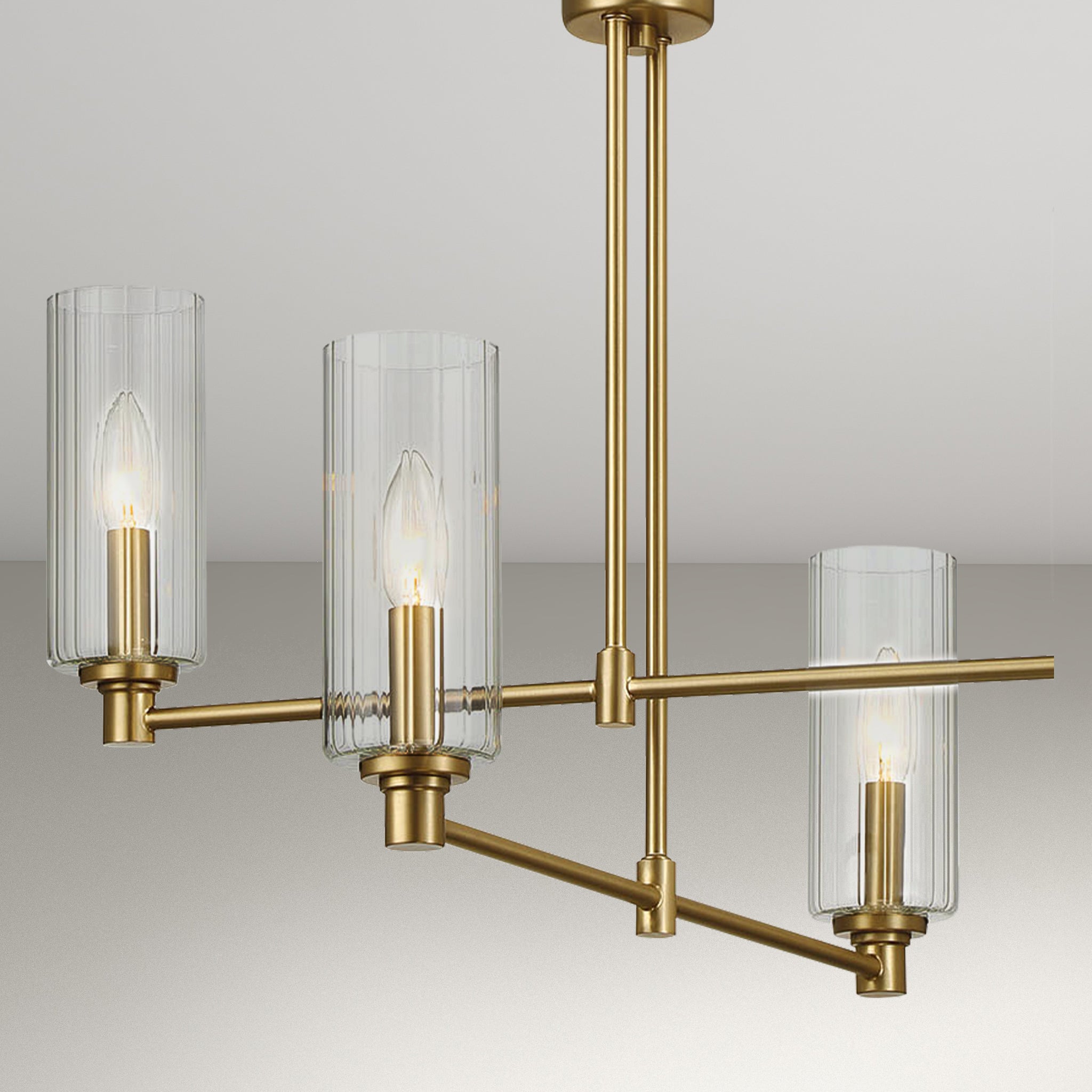 Mia Four Lights Chandelier  With Clear Ribbed Glass -Satin Brass