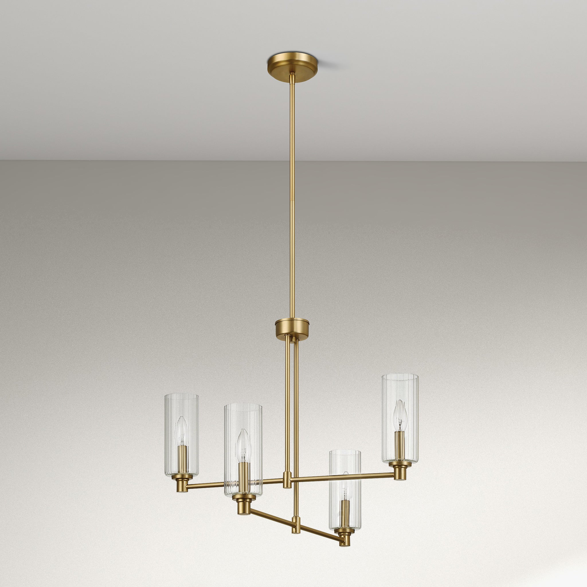 Mia Four Lights Chandelier  With Clear Ribbed Glass -Satin Brass