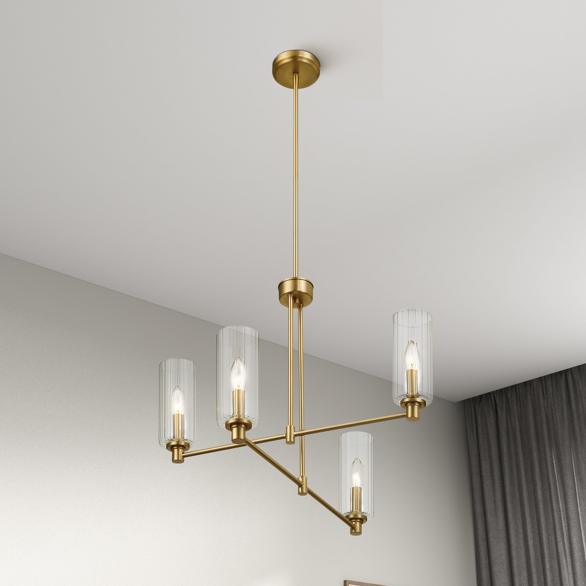 Mia Four Lights Chandelier  With Clear Ribbed Glass -Satin Brass