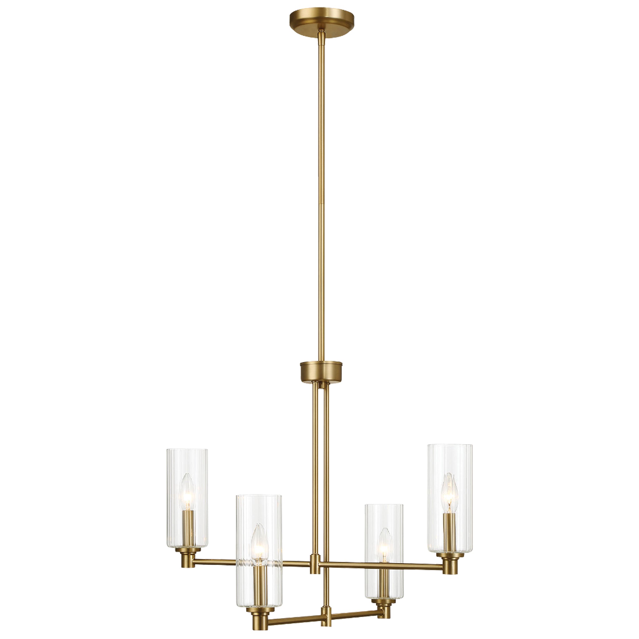 Mia Four Lights Chandelier  With Clear Ribbed Glass -Satin Brass