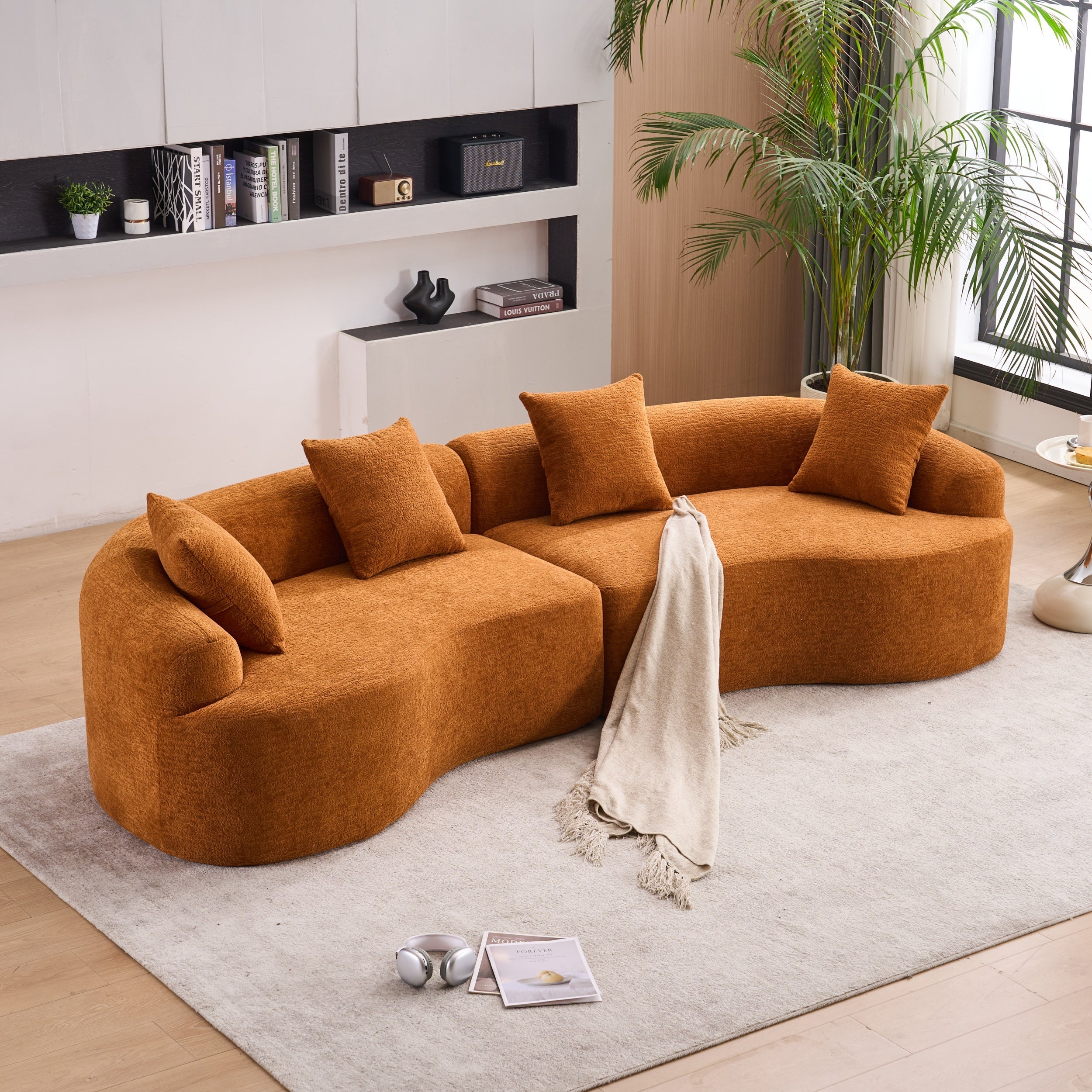Branch Compression Sponge Sofa Orange Curved Modular Sectional