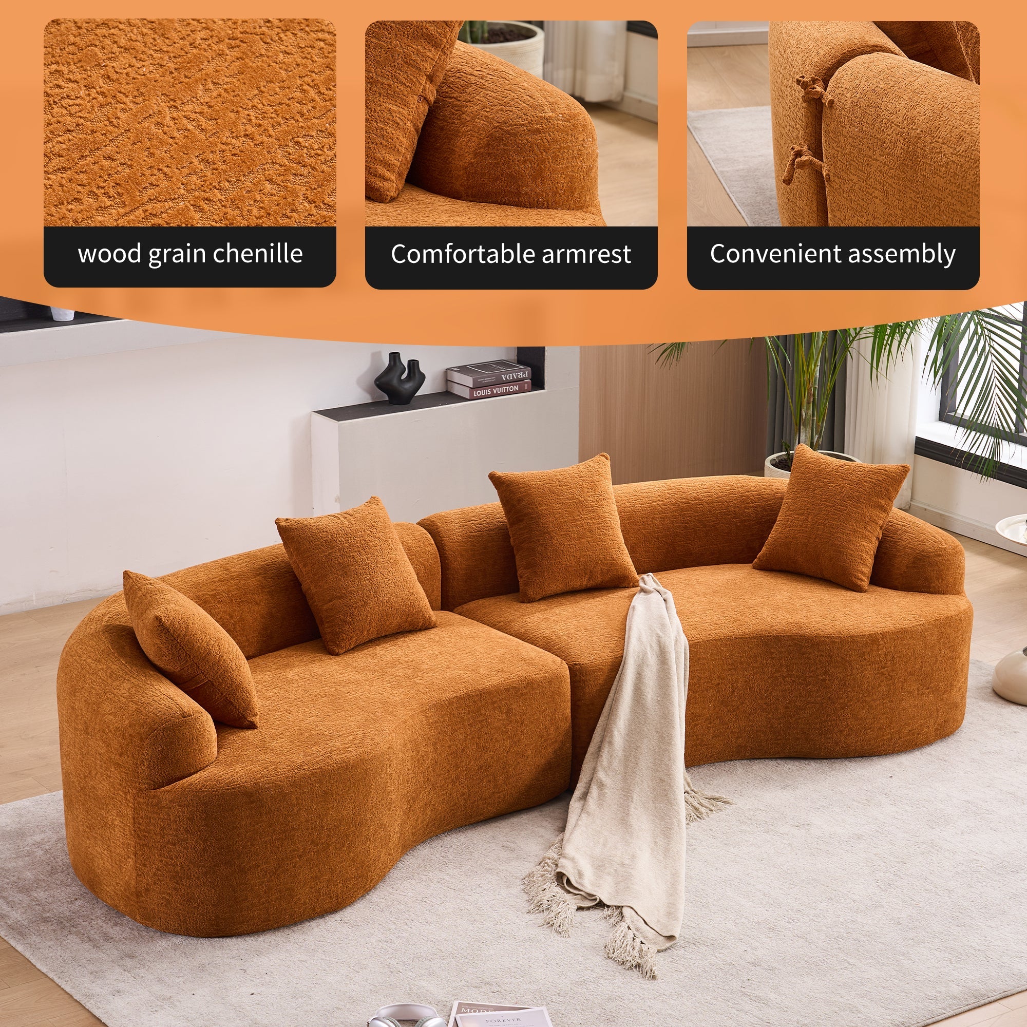 Branch Compression Sponge Sofa Orange Curved Modular Sectional