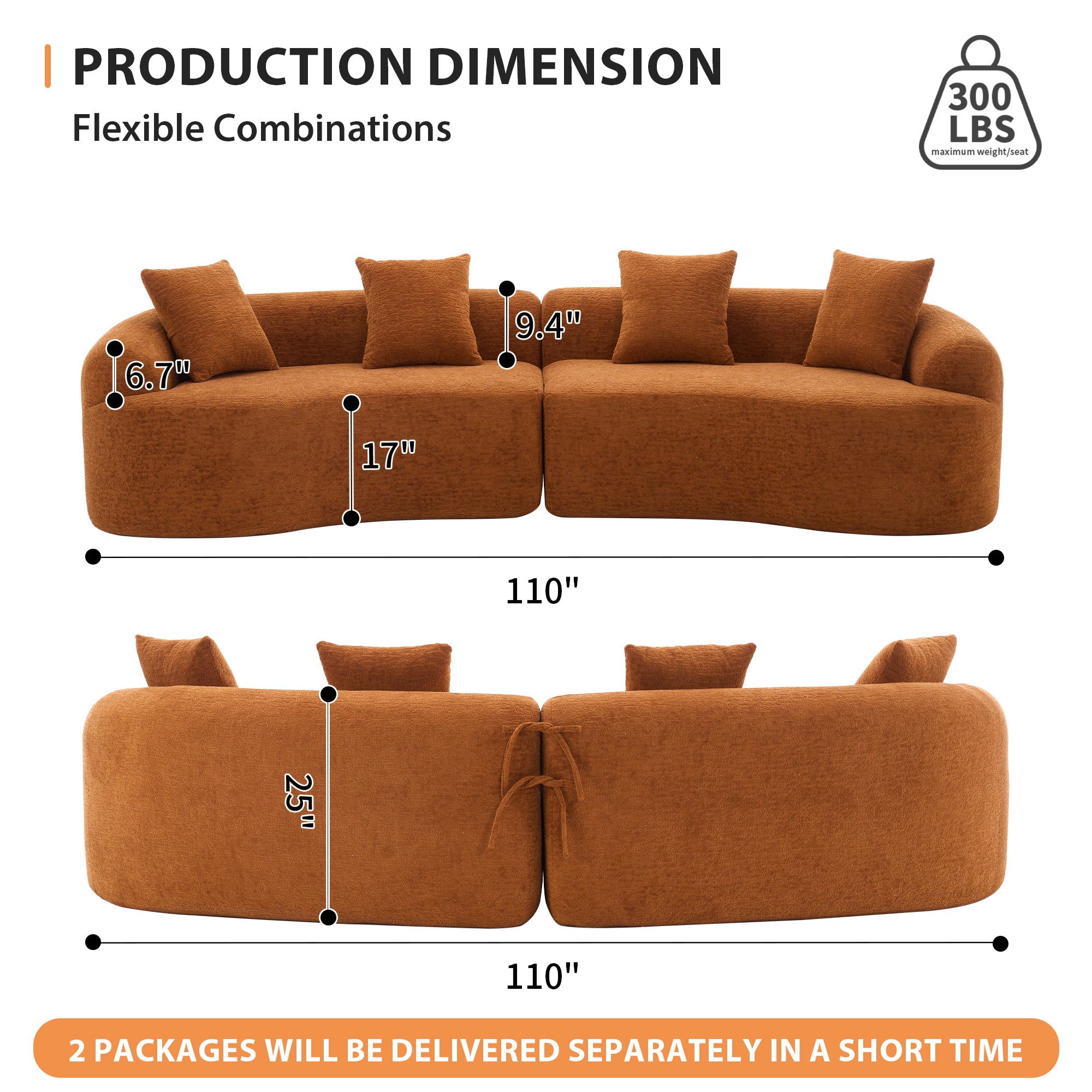 Branch Compression Sponge Sofa Orange Curved Modular Sectional