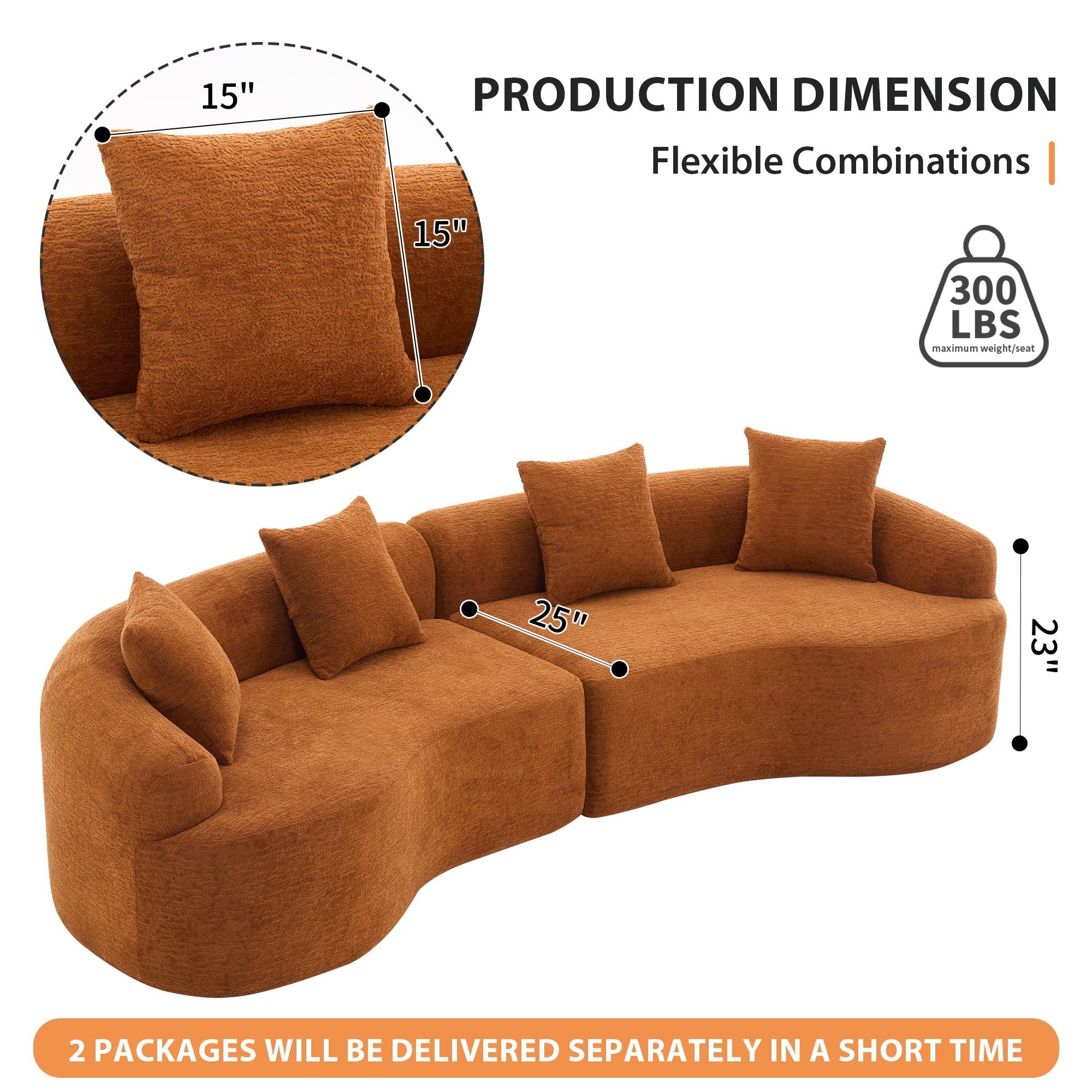 Branch Compression Sponge Sofa Orange Curved Modular Sectional