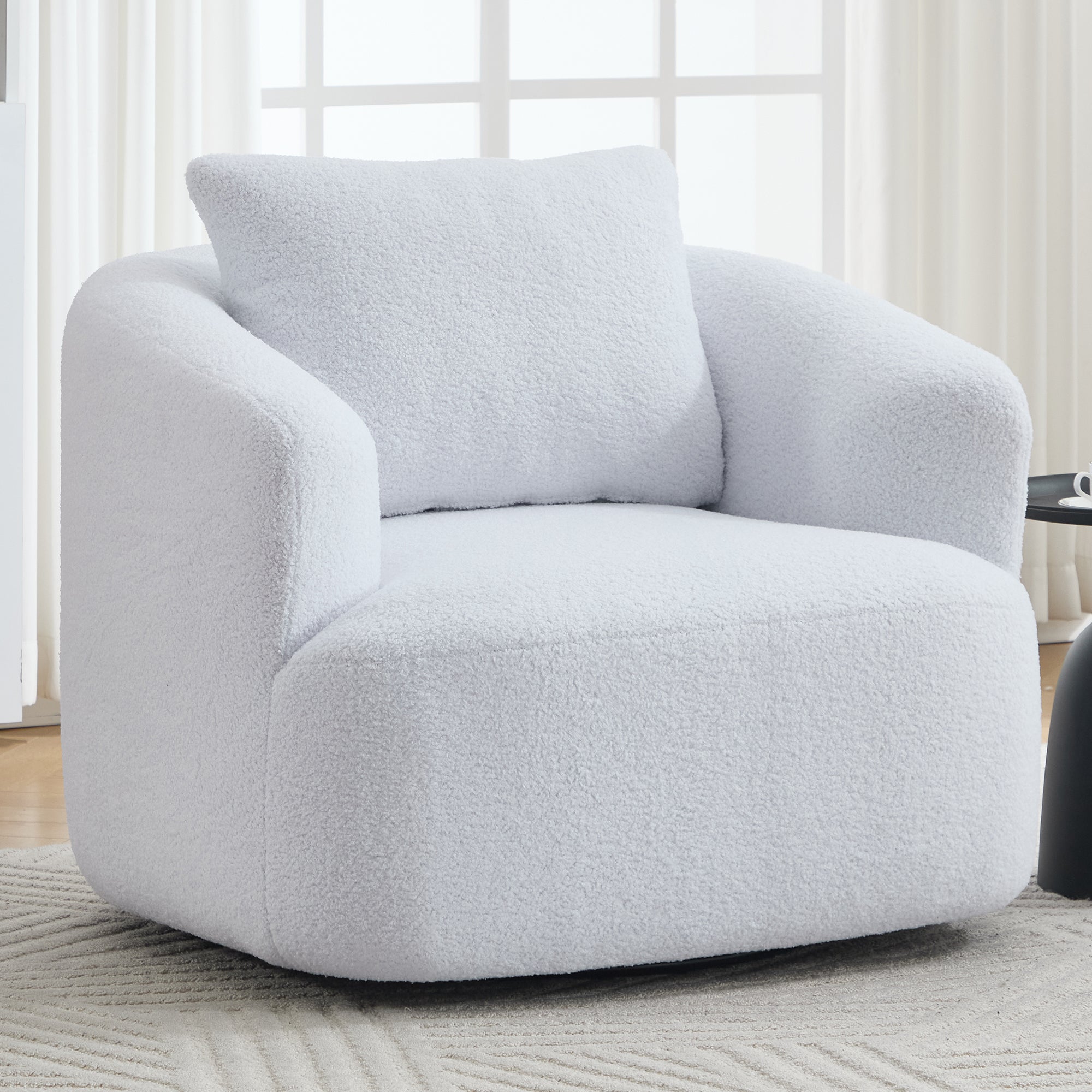 Desna 360° Swivel Round Upholstered Comfy Chair With One Soft Pillow