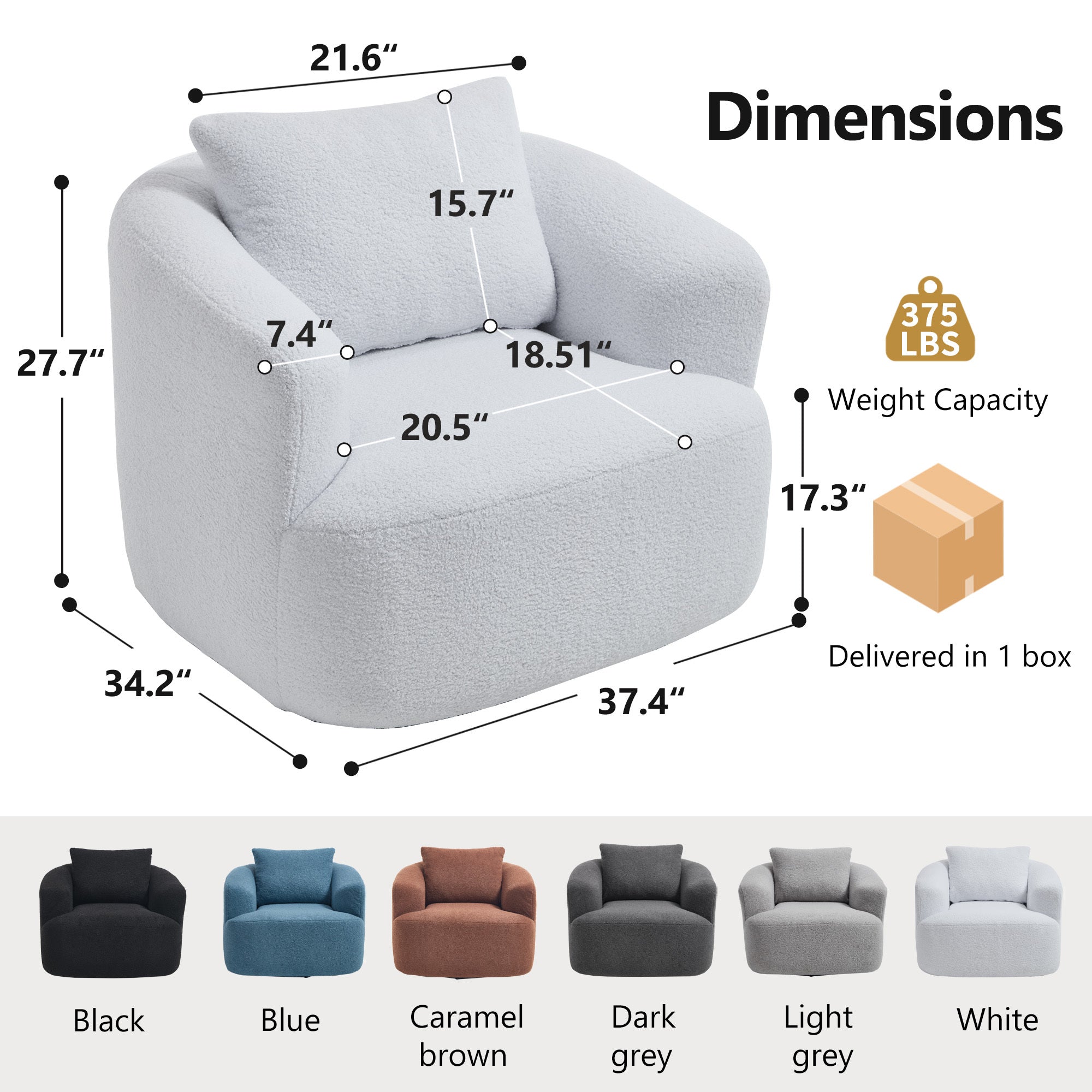 Desna 360° Swivel Round Upholstered Comfy Chair With One Soft Pillow