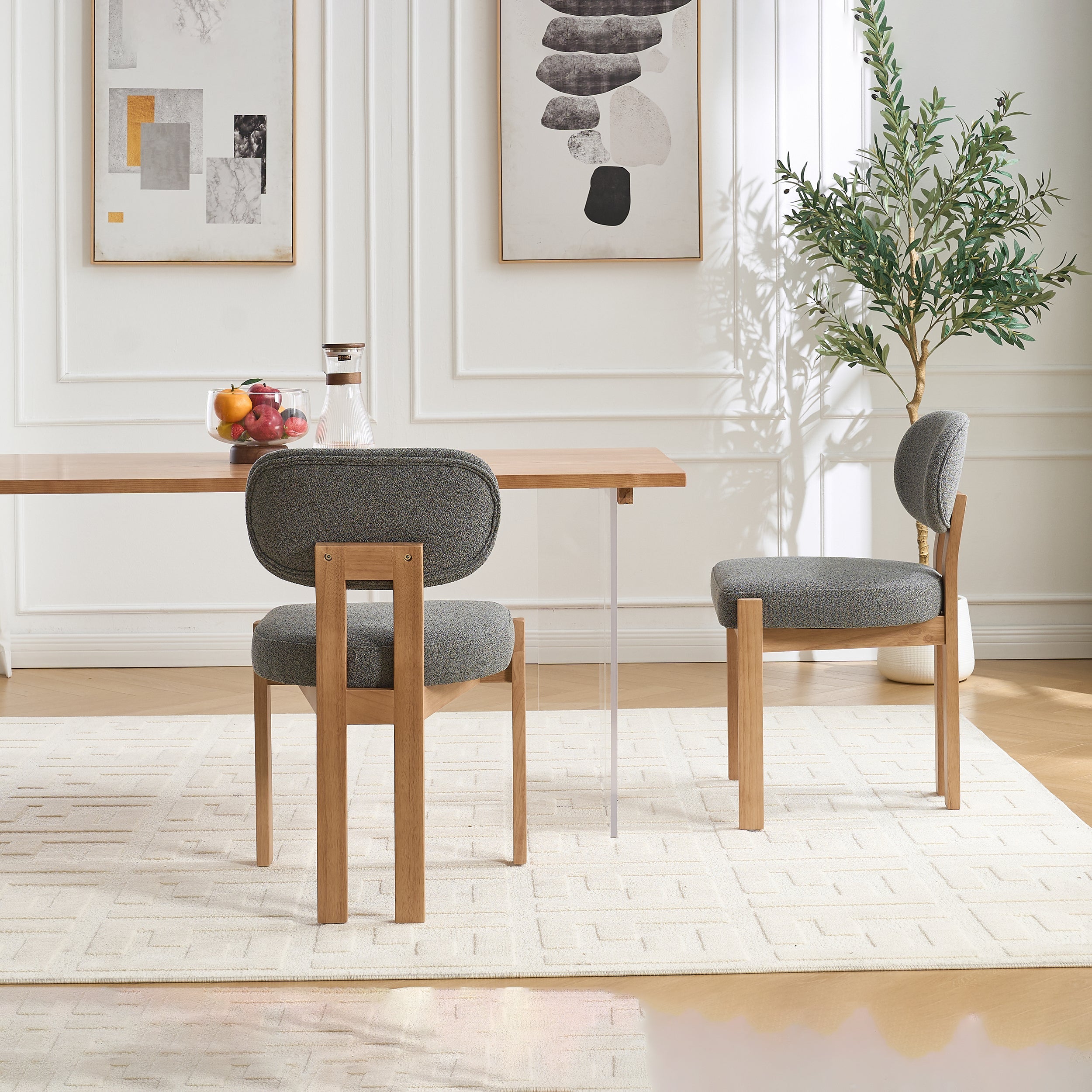 Durma Wooden Chenille Upholstered Dining Chairs - Set of 2