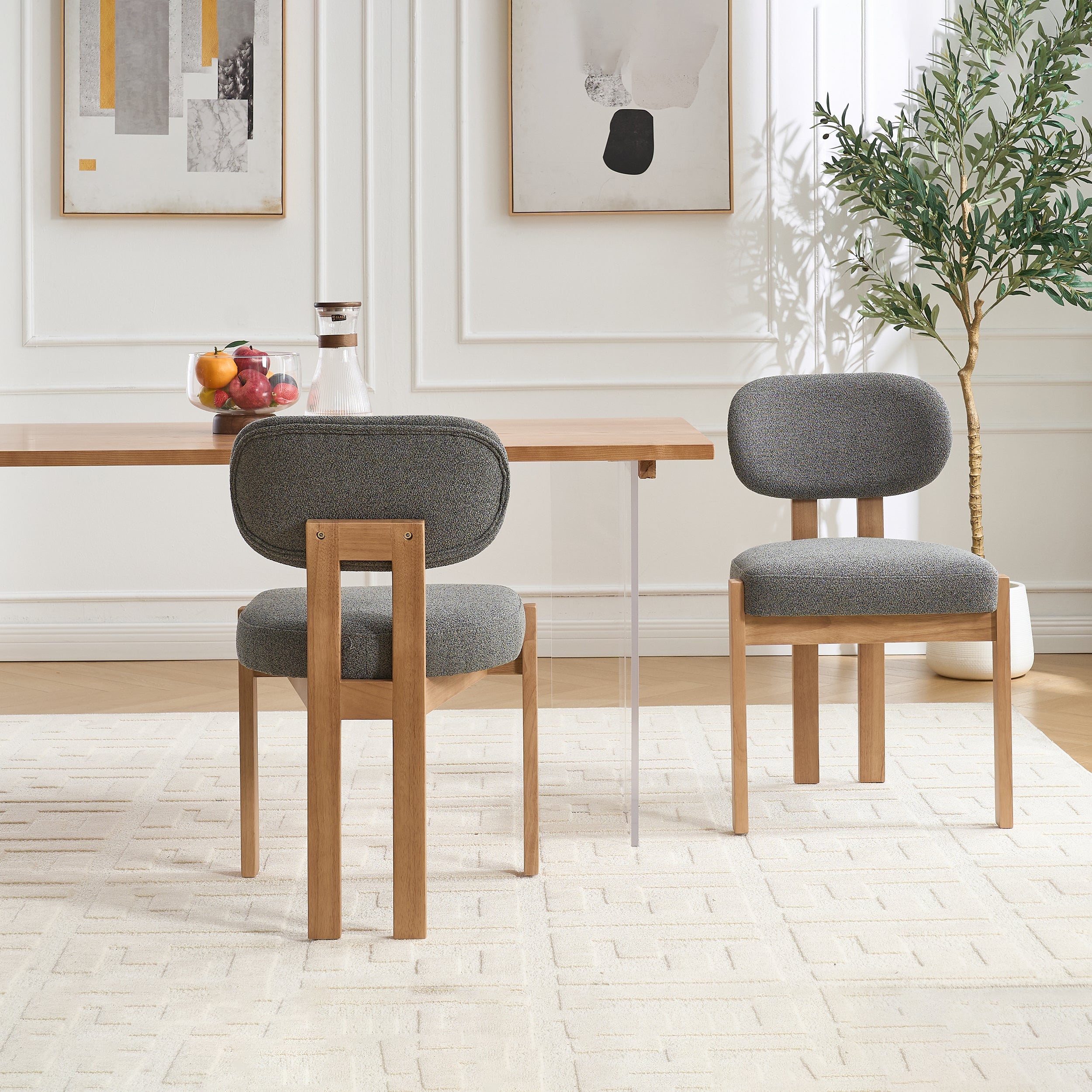 Durma Wooden Chenille Upholstered Dining Chairs - Set of 2