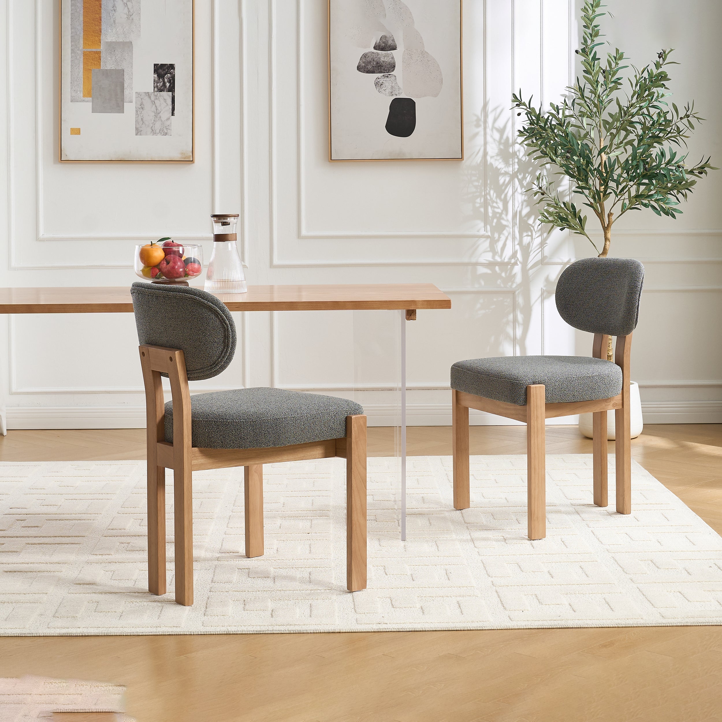 Durma Wooden Chenille Upholstered Dining Chairs - Set of 2