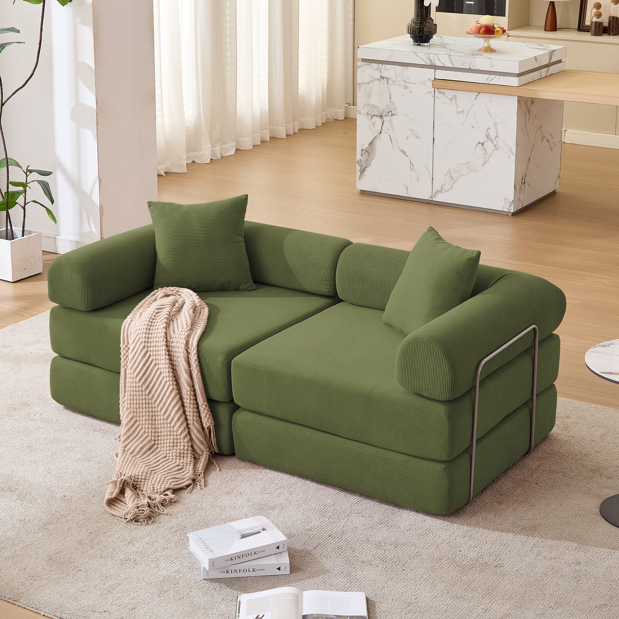 Gaged Modular Couch Green Corduroy Sofa Bed - Convertible Sofa