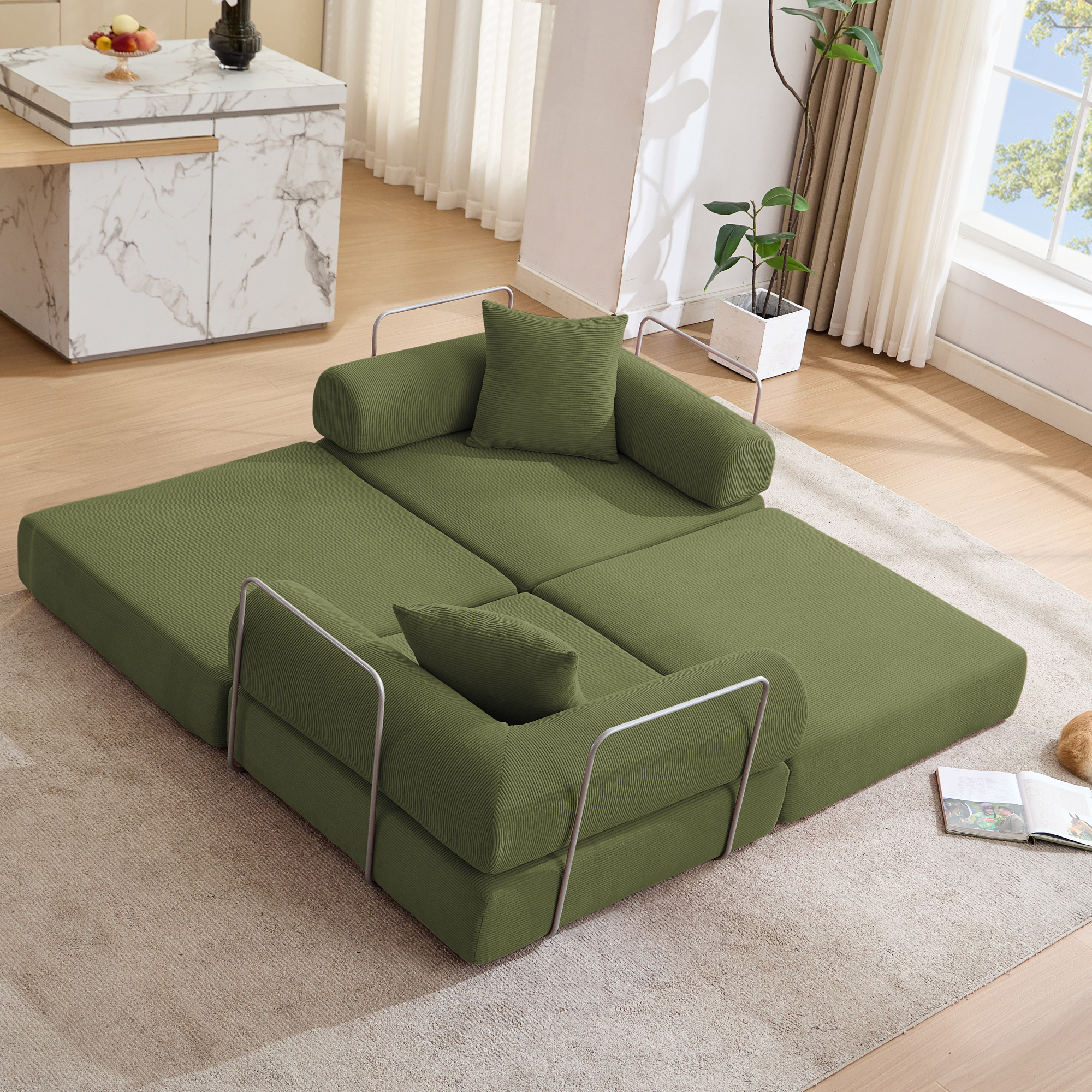 Gaged Modular Couch Green Corduroy Sofa Bed - Convertible Sofa