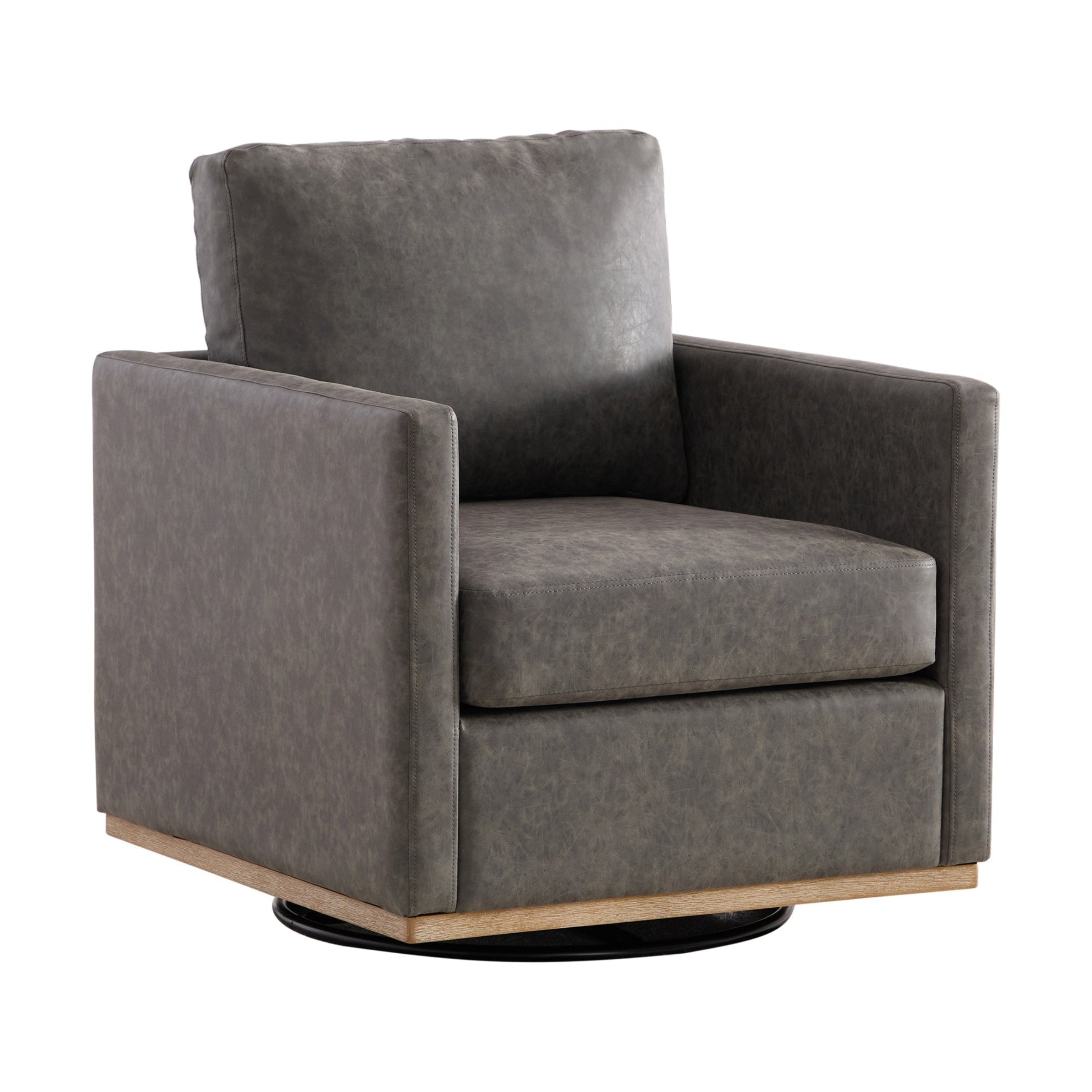 Hira Modern Grey Vegan Leather Upholstered Square Swivel Accent Chair