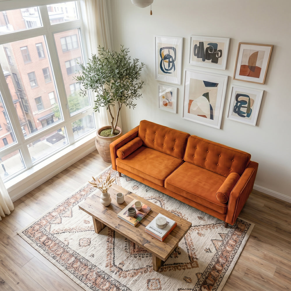 Kirby Burnt Orange Velvet Sofa
