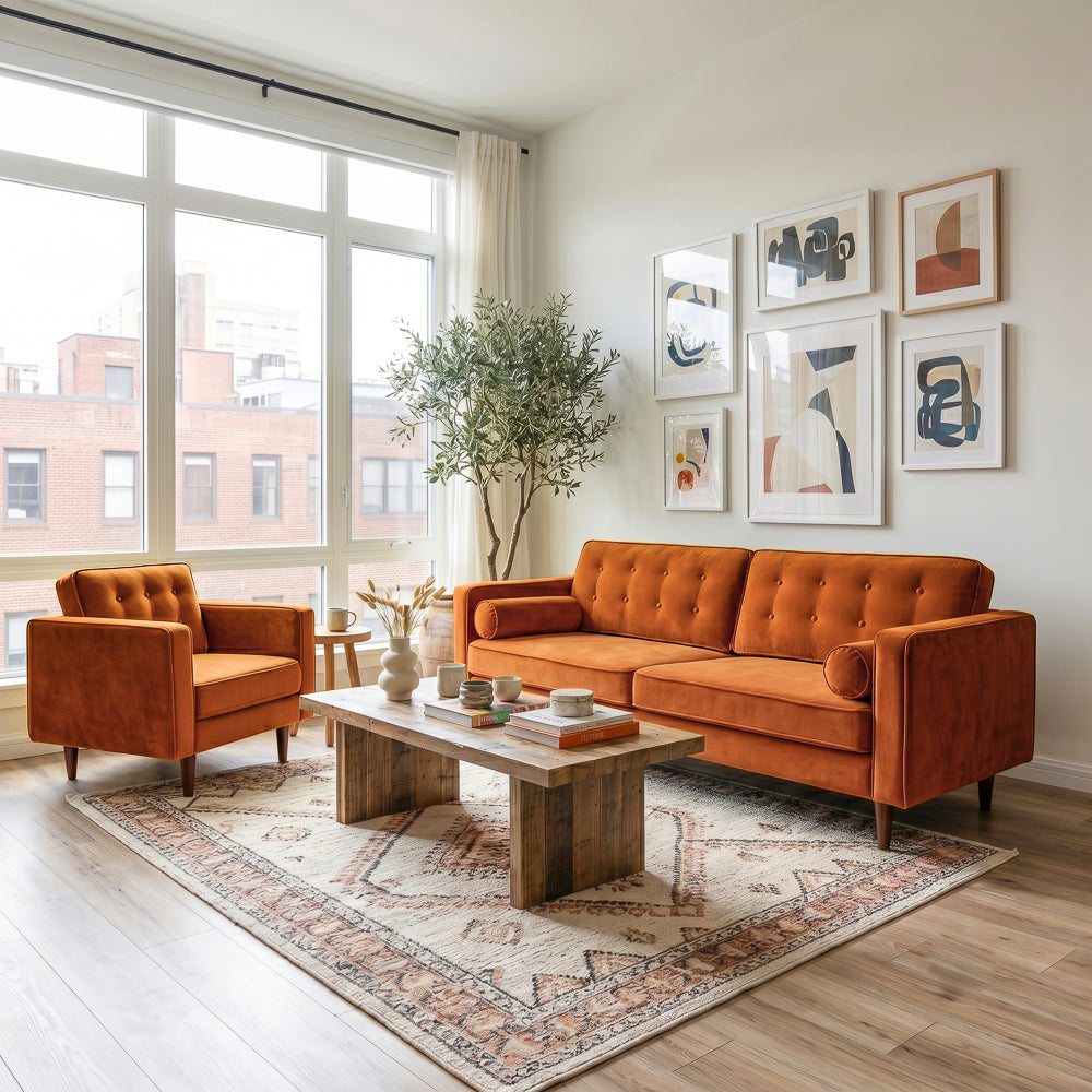 Kirby Burnt Orange Velvet Sofa