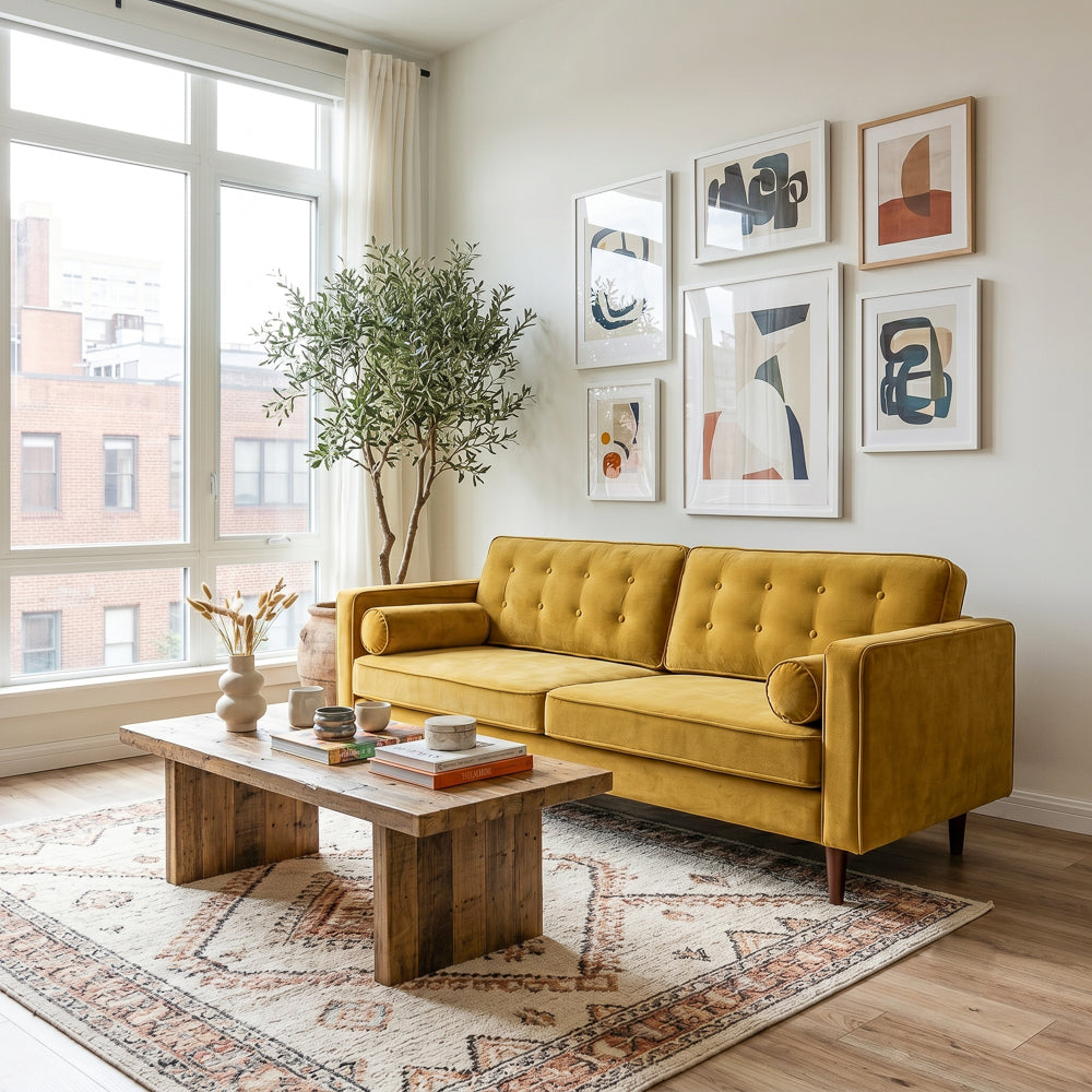 Kirby Dark Yellow Velvet Sofa