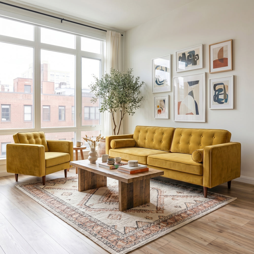 Kirby Dark Yellow Velvet Sofa