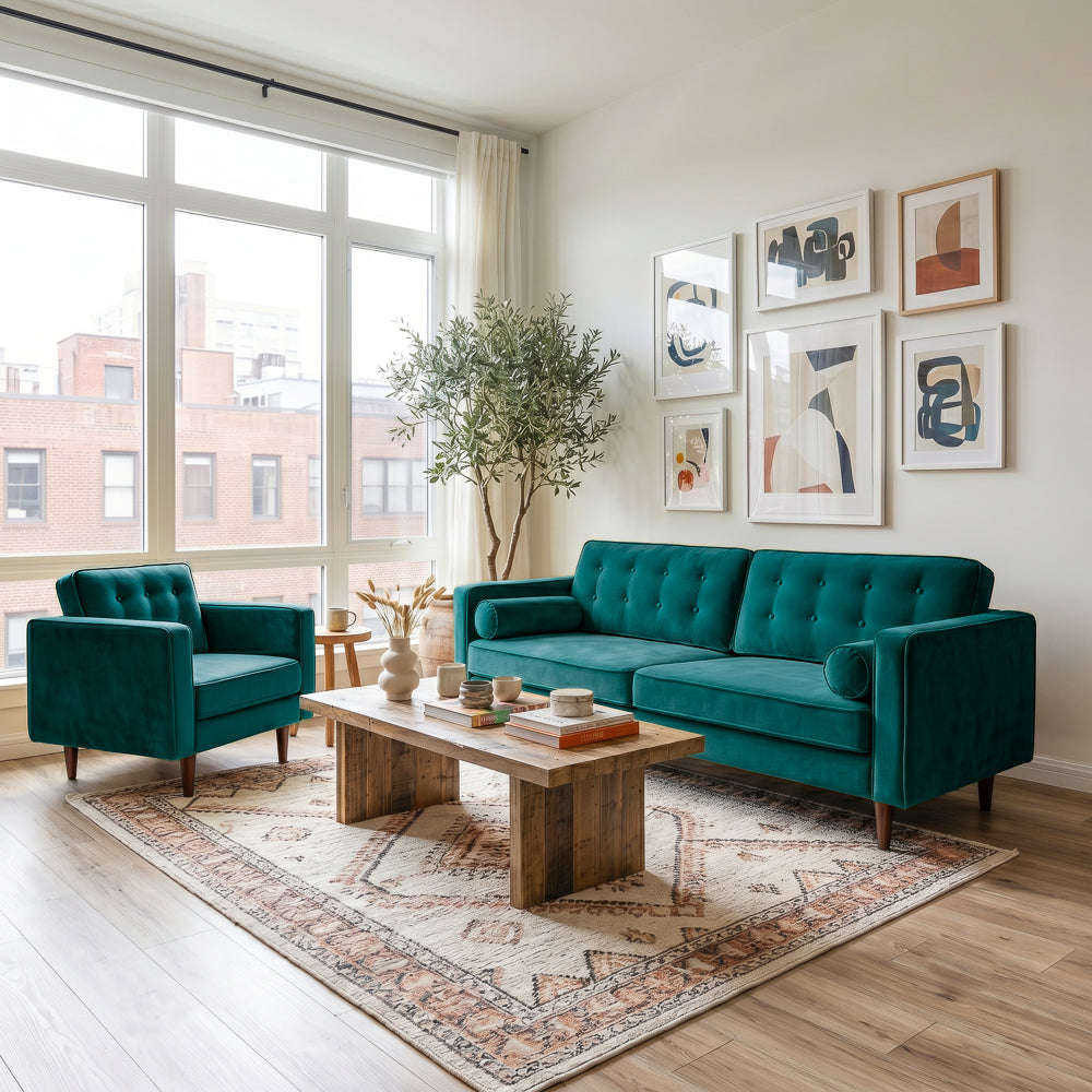 Kirby Teal Velvet Sofa
