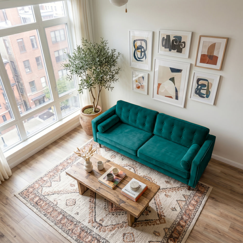 Kirby Teal Velvet Sofa