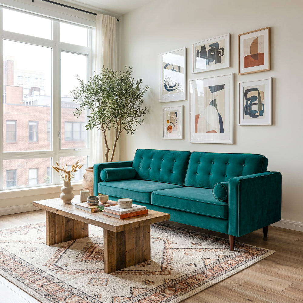 Kirby Teal Velvet Sofa