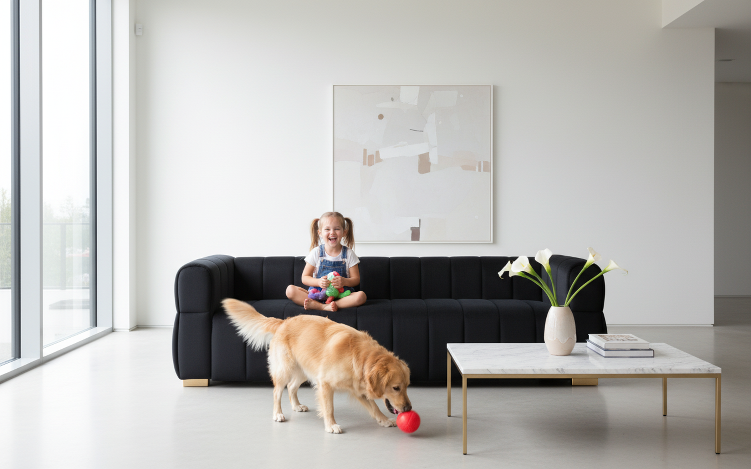 Luka Black Velvet Sofa with Tufted Low Back Design