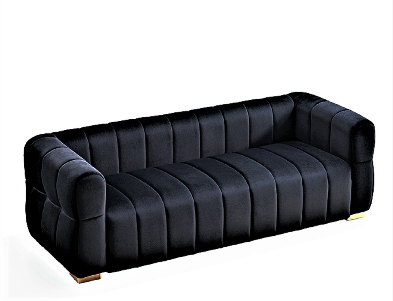 Luka Black Velvet Sofa with Tufted Low Back Design