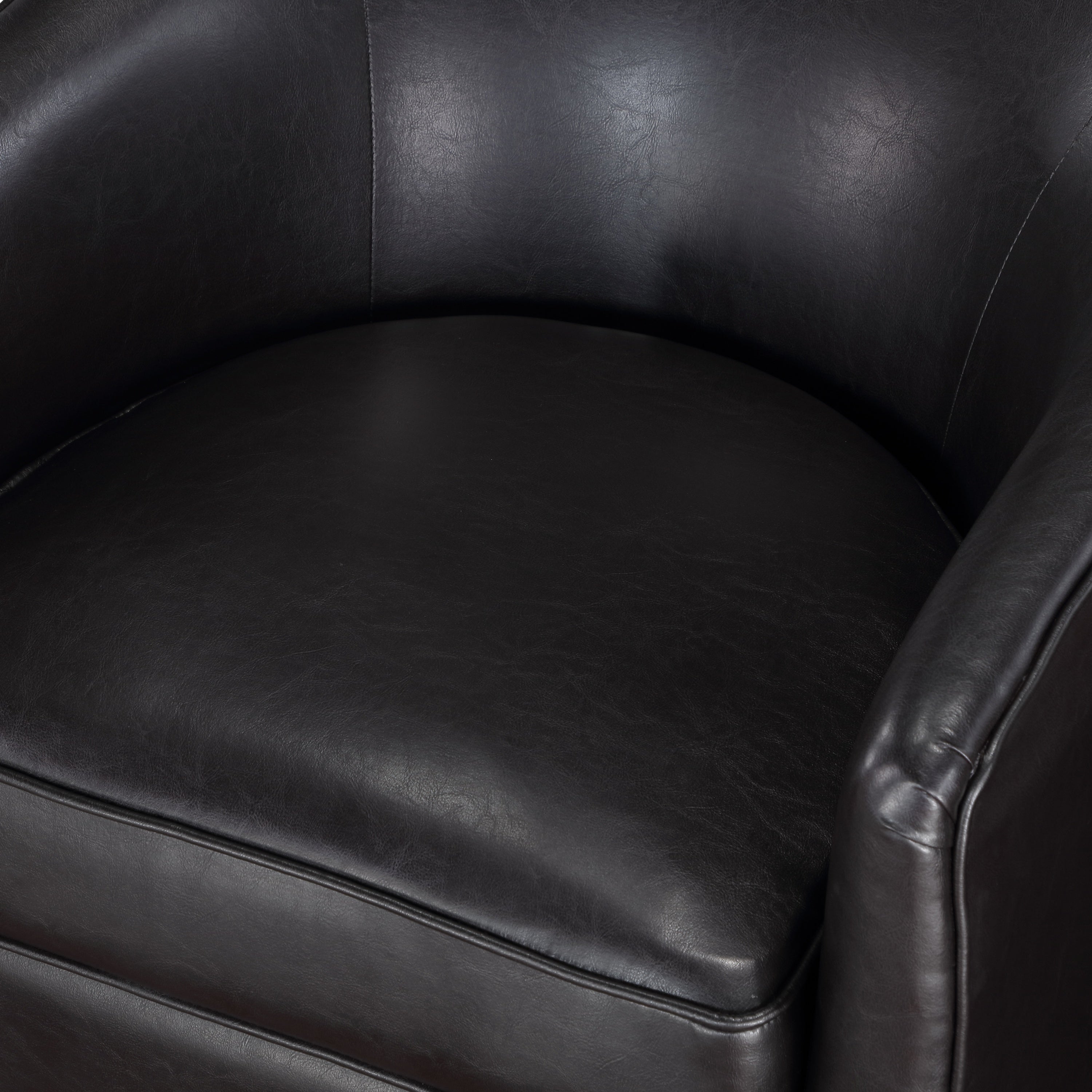 Maisy Brown Vegan Leather Barrel Swivel Chair with Wood Base