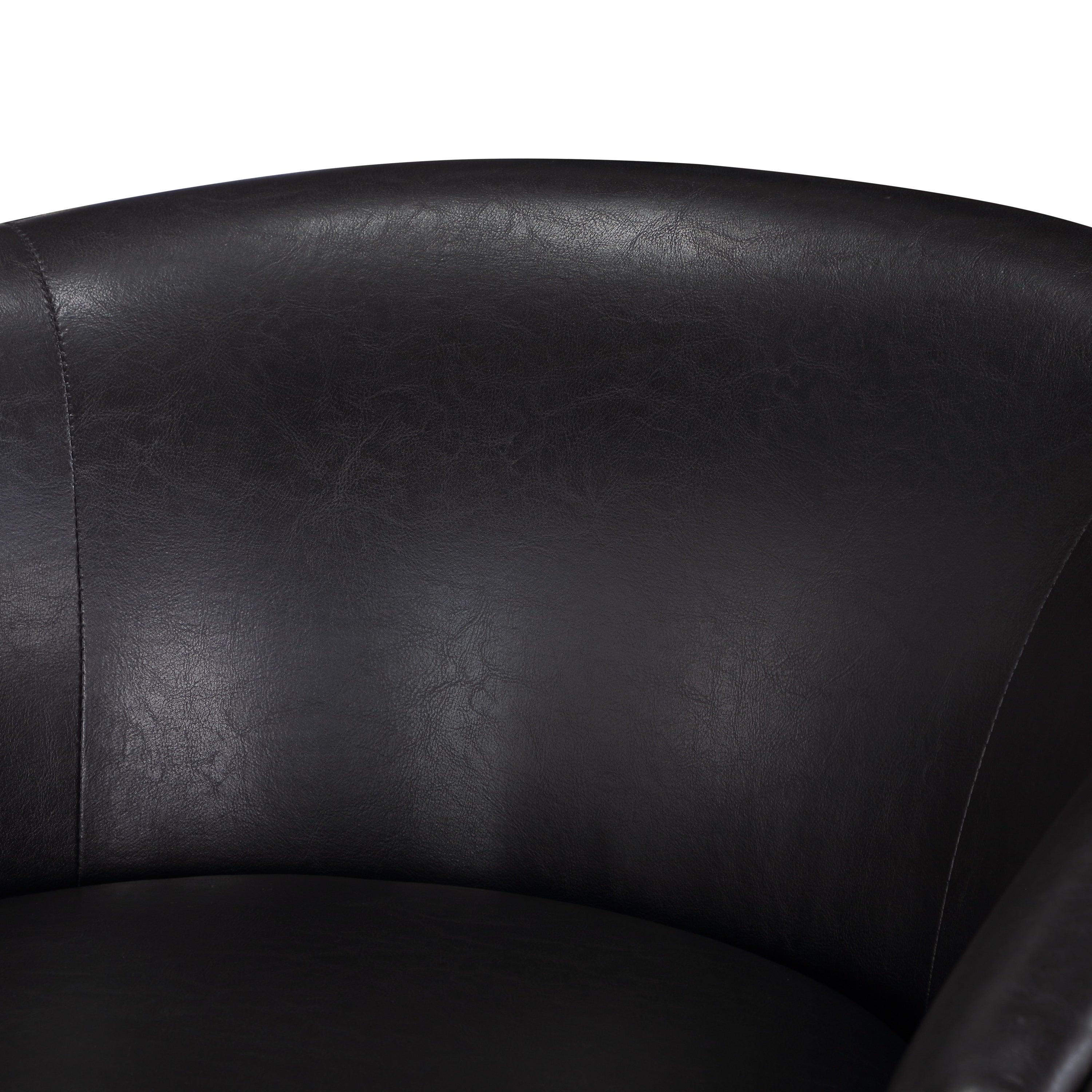 Maisy Brown Vegan Leather Barrel Swivel Chair with Wood Base