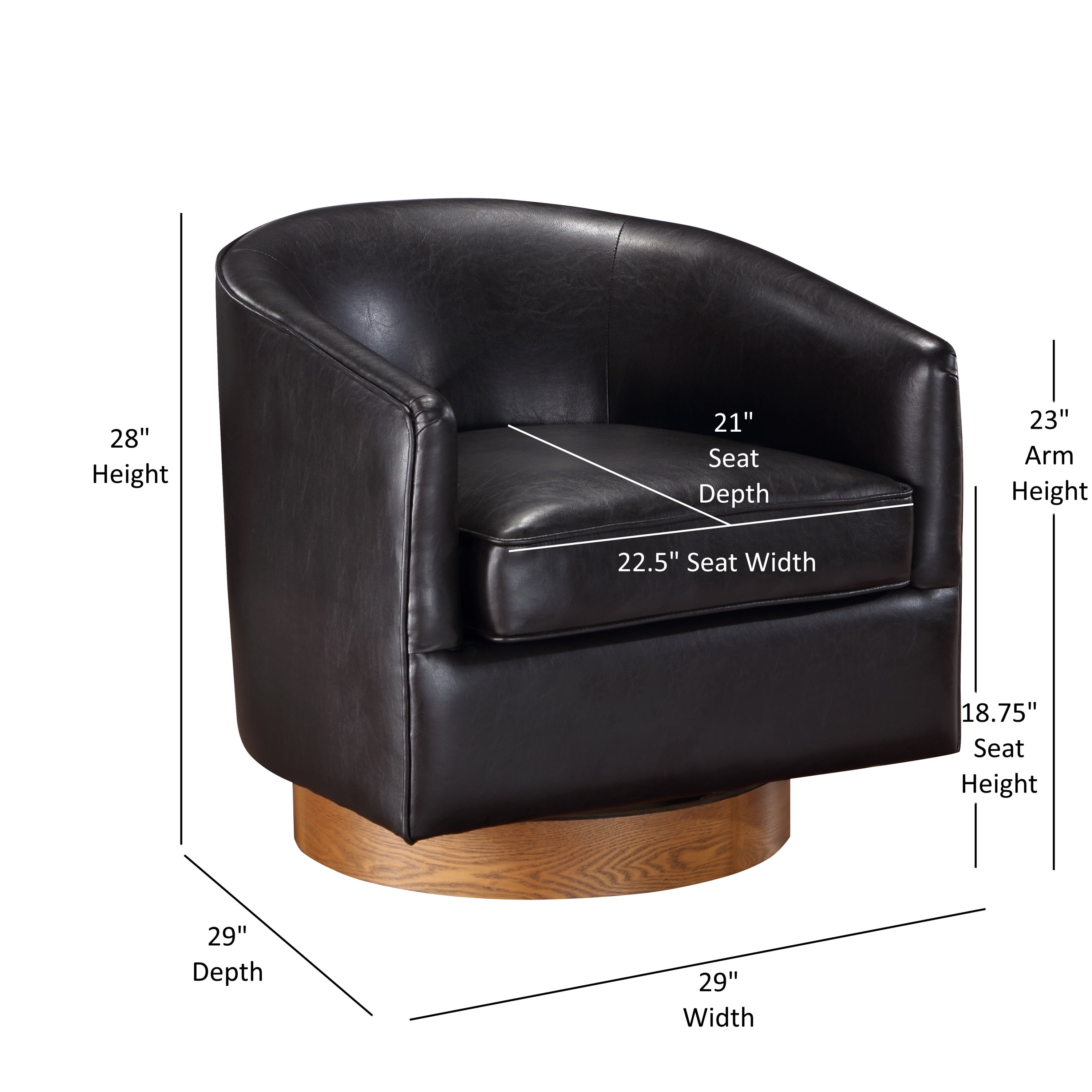 Maisy Brown Vegan Leather Barrel Swivel Chair with Wood Base