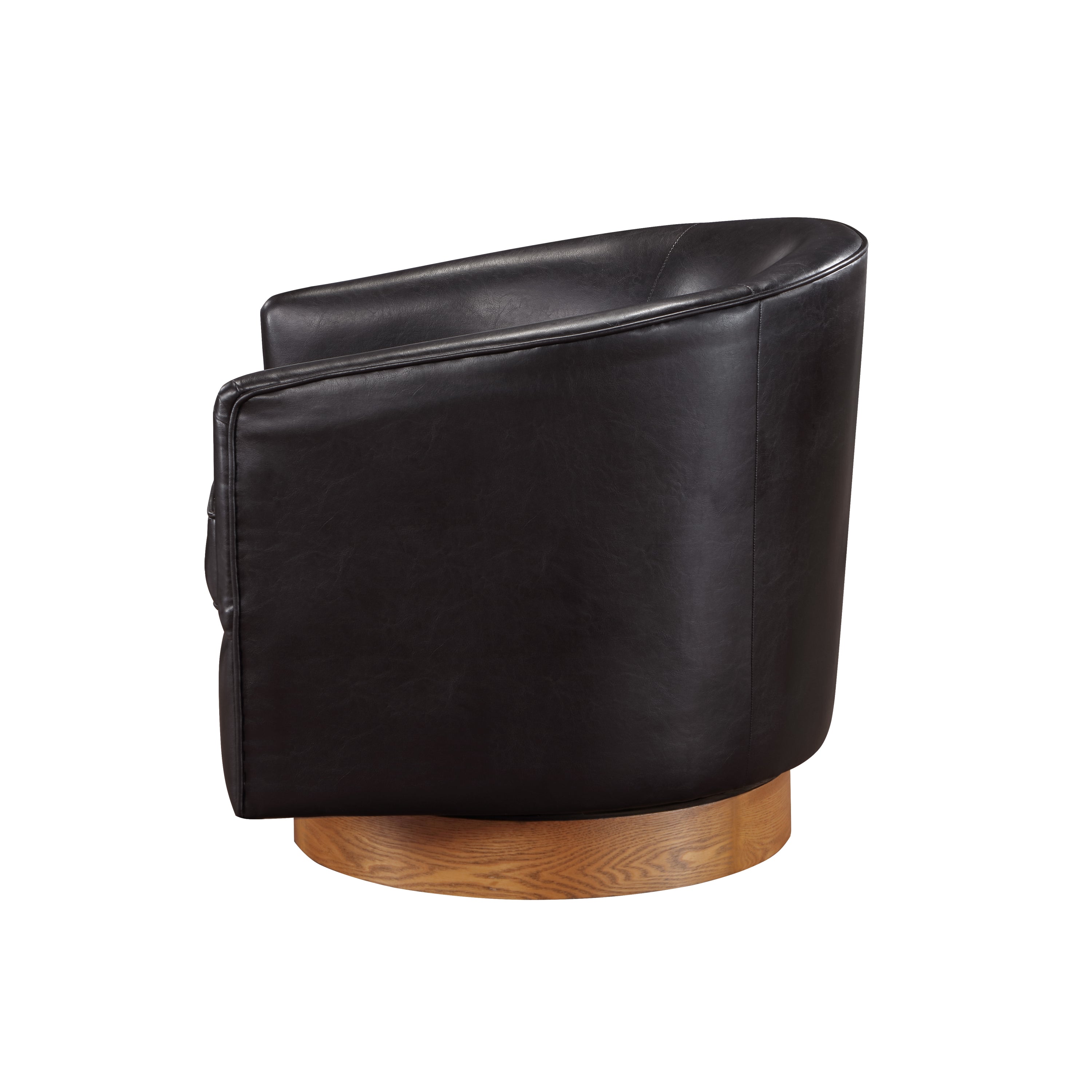 Maisy Brown Vegan Leather Barrel Swivel Chair with Wood Base