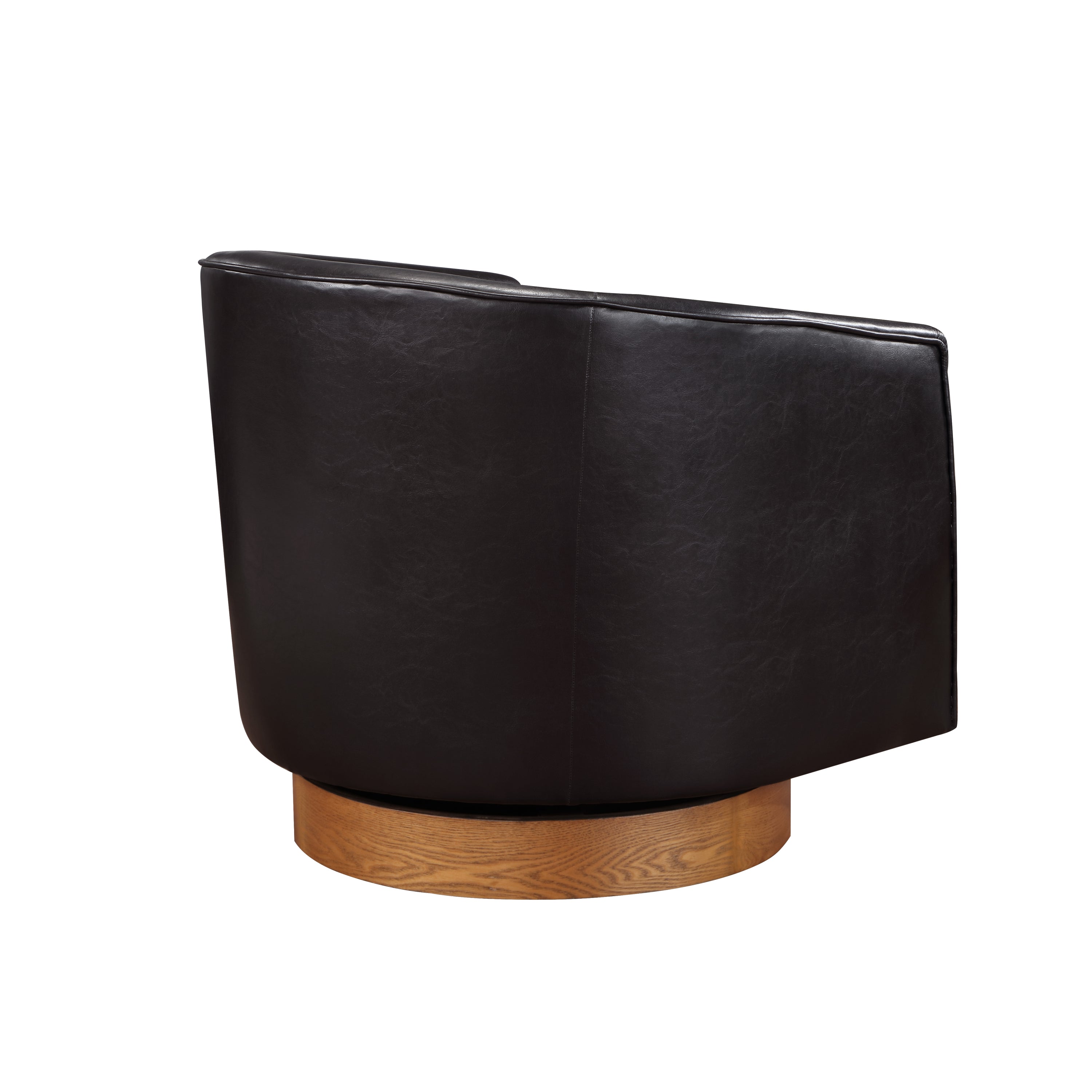 Maisy Brown Vegan Leather Barrel Swivel Chair with Wood Base