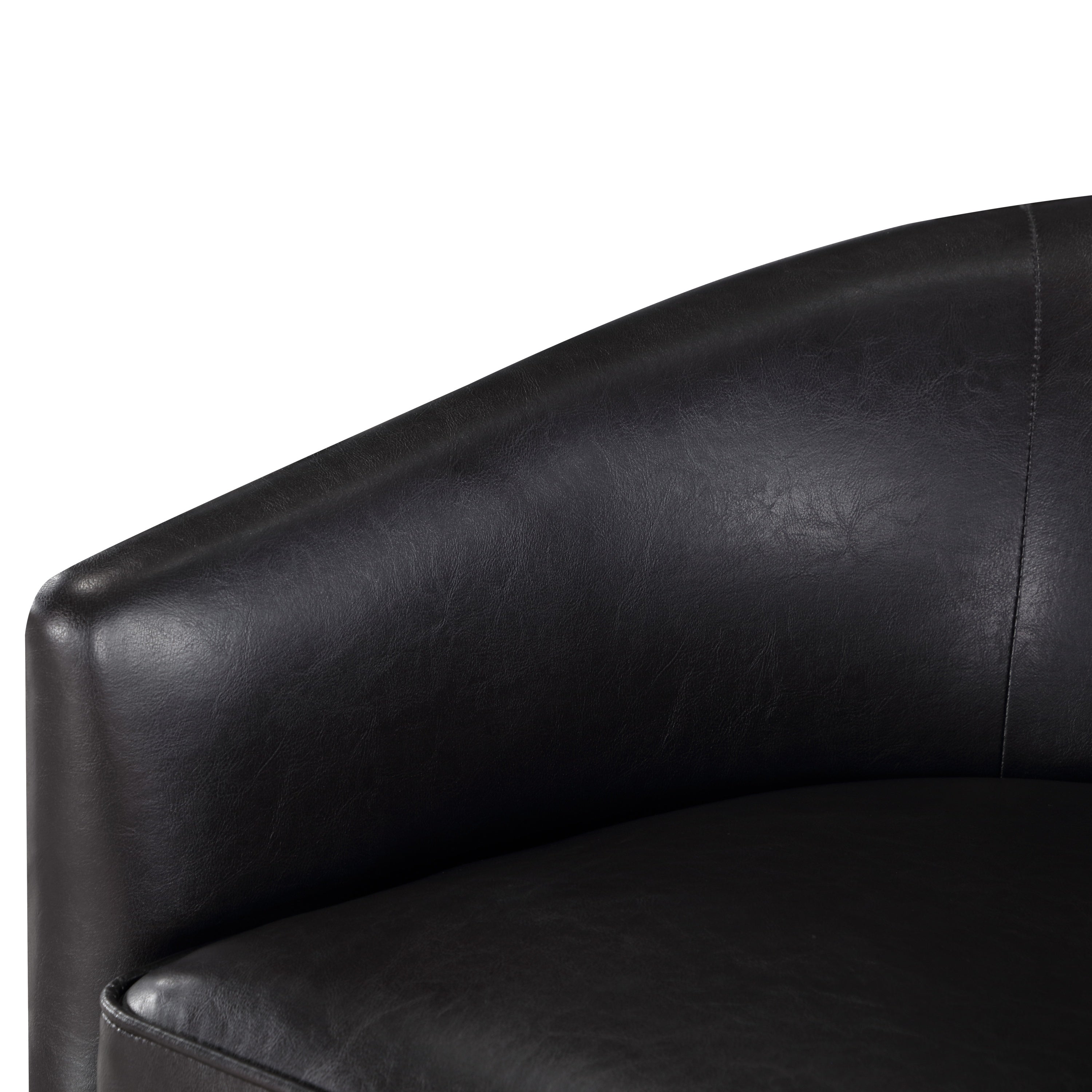 Maisy Brown Vegan Leather Barrel Swivel Chair with Wood Base