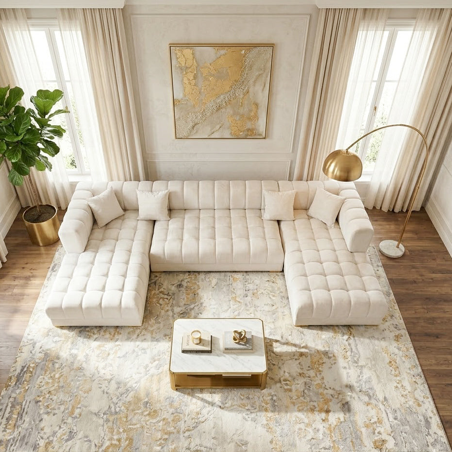 Mayford Ivory Velvet U-Shape Corner Sofa