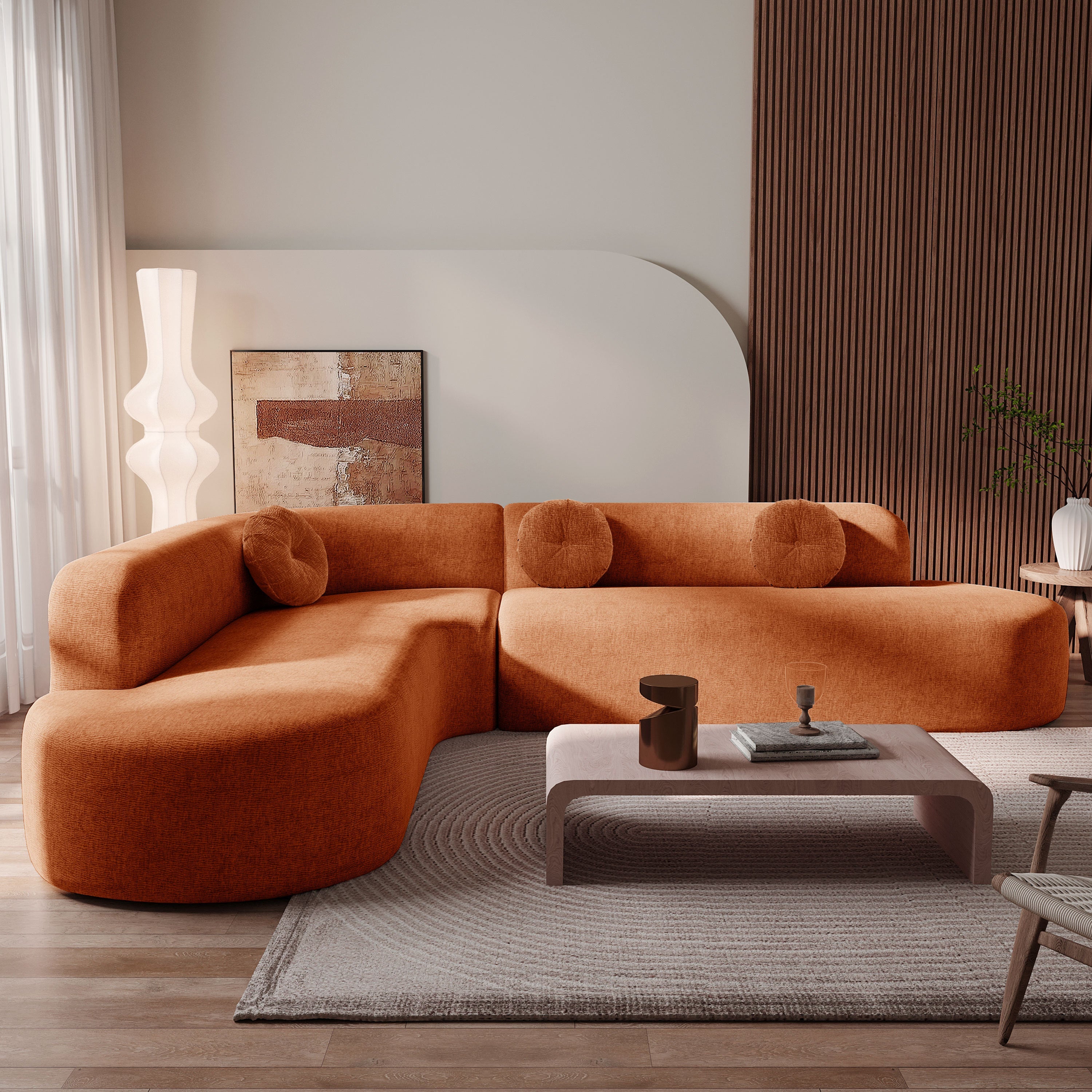 Mirod 122'' Extra Large Burnt Orange Chenille Sectional Sofa