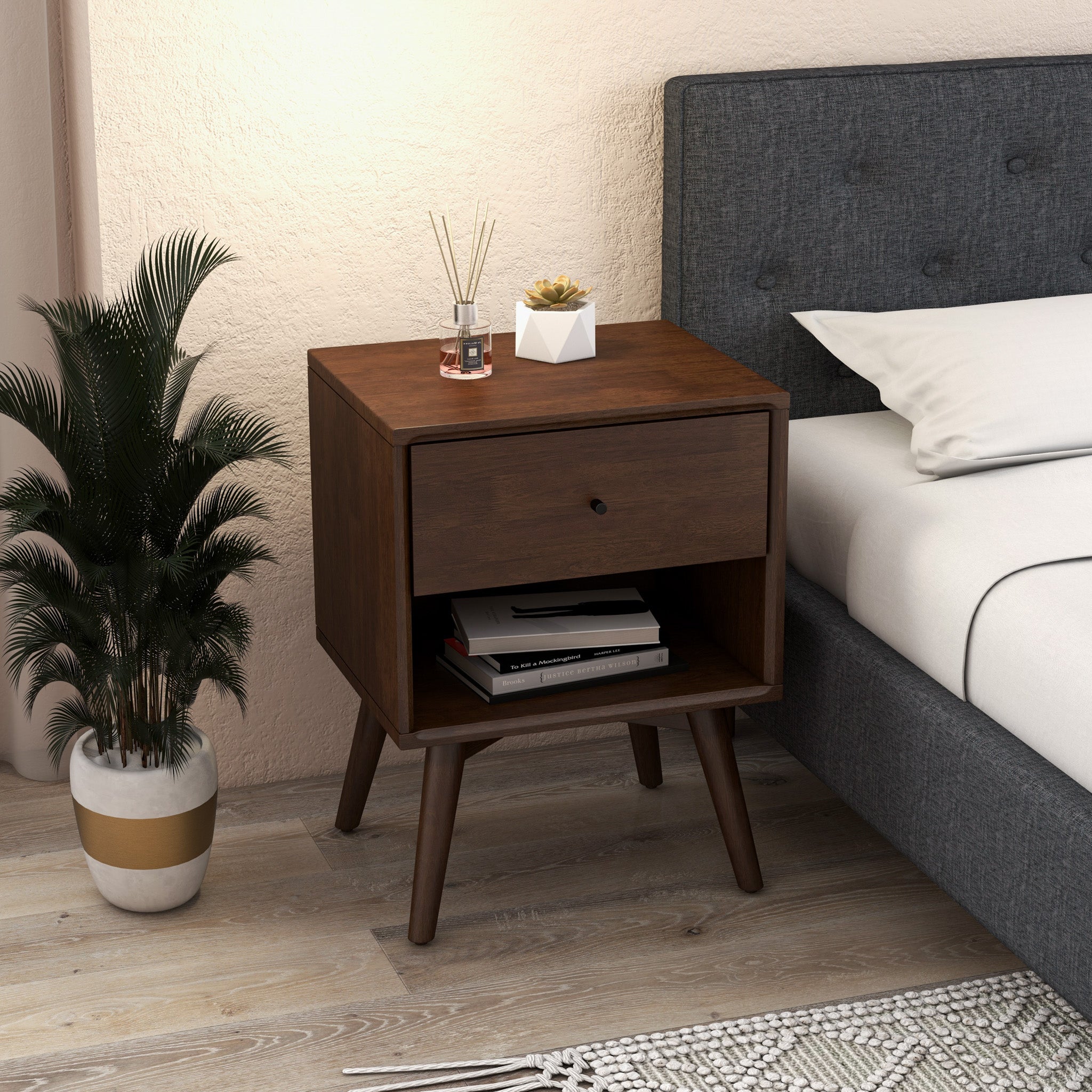Noak Single Drawer Mid Century Modern Style Nightstand