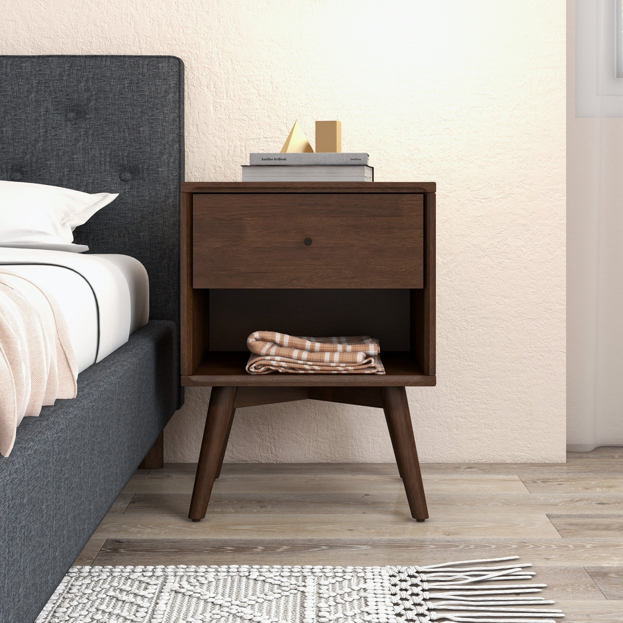 Noak Single Drawer Mid Century Modern Style Nightstand