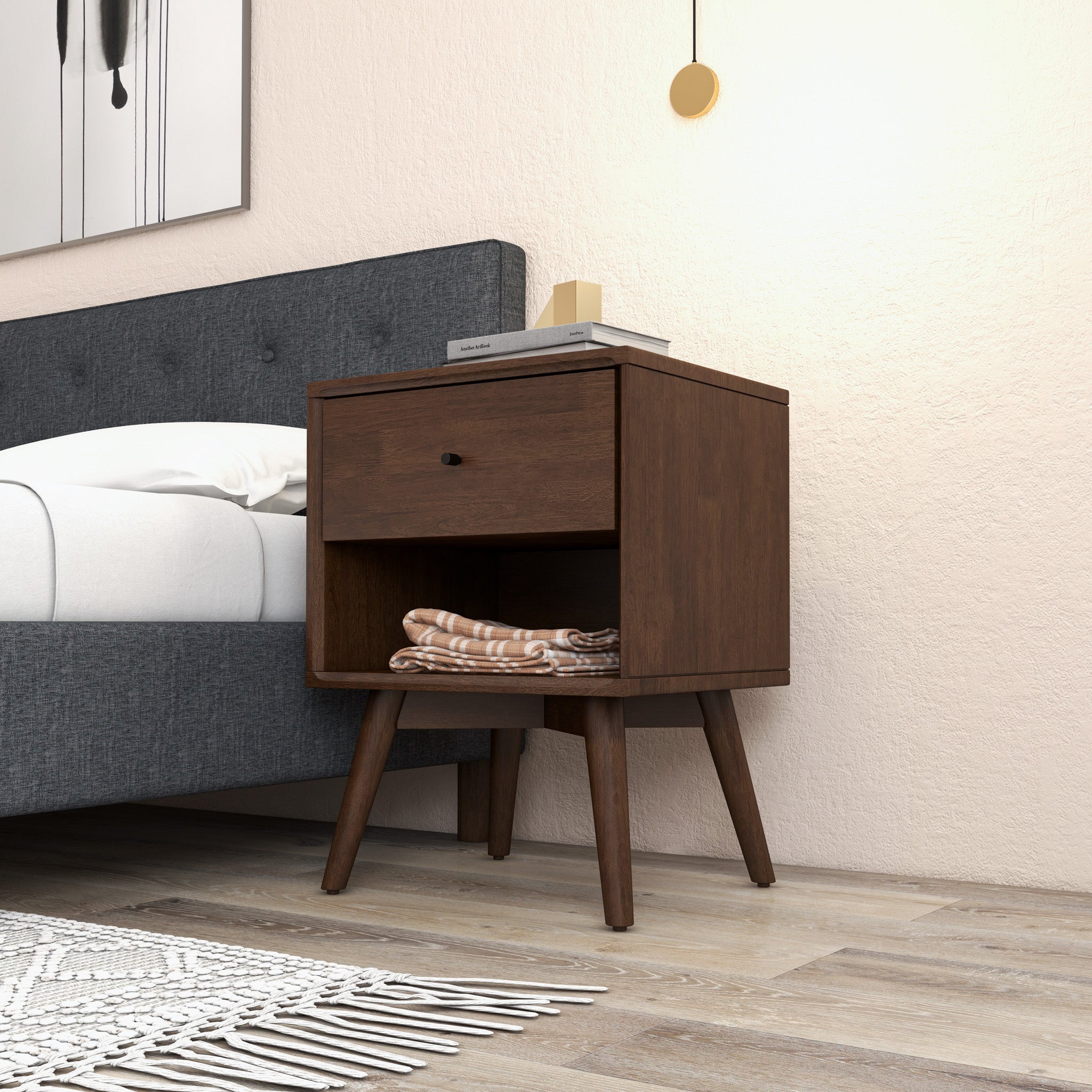 Noak Single Drawer Mid Century Modern Style Nightstand
