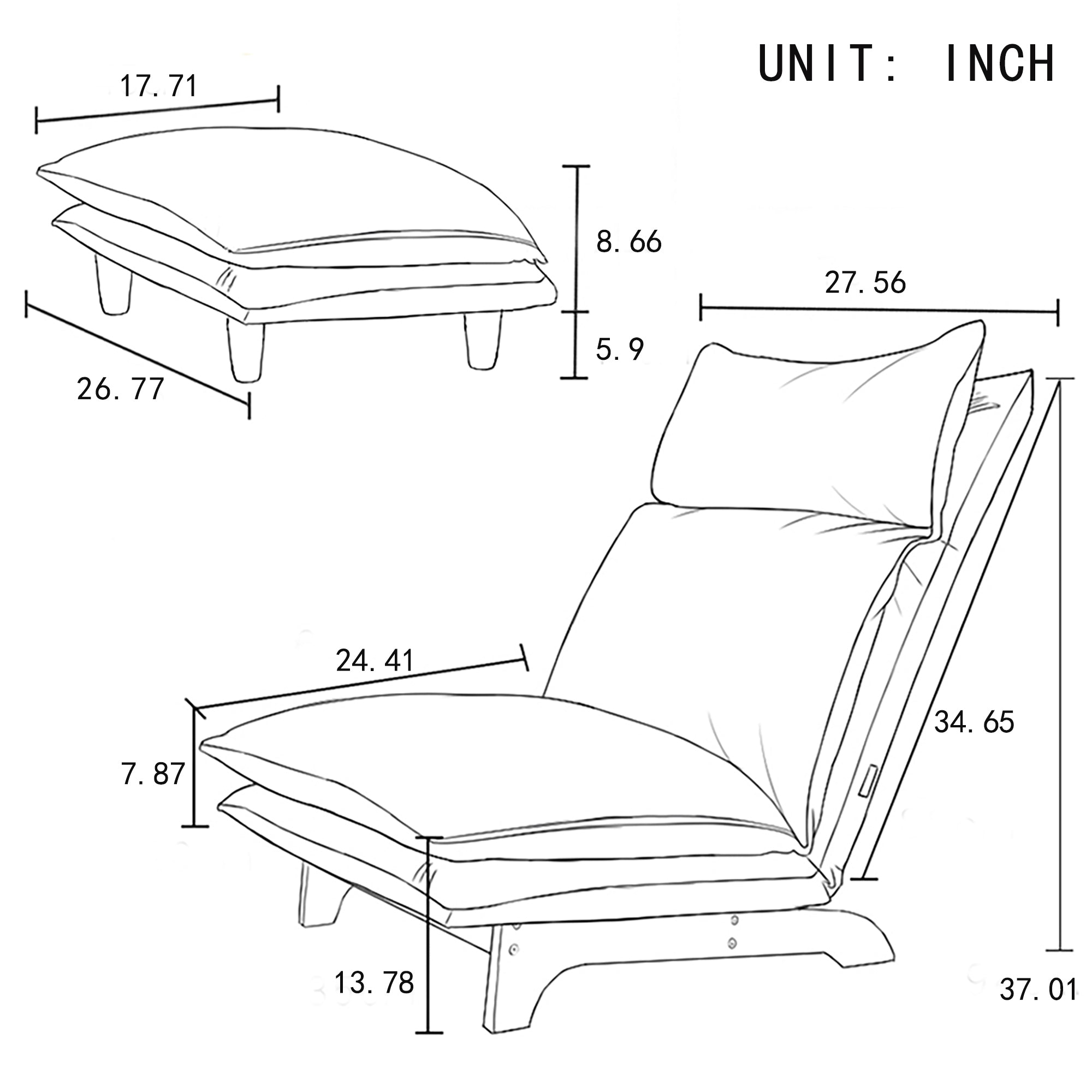 Sadem Foldable Metal Frame - Beige Reclining Single Lounge Chair