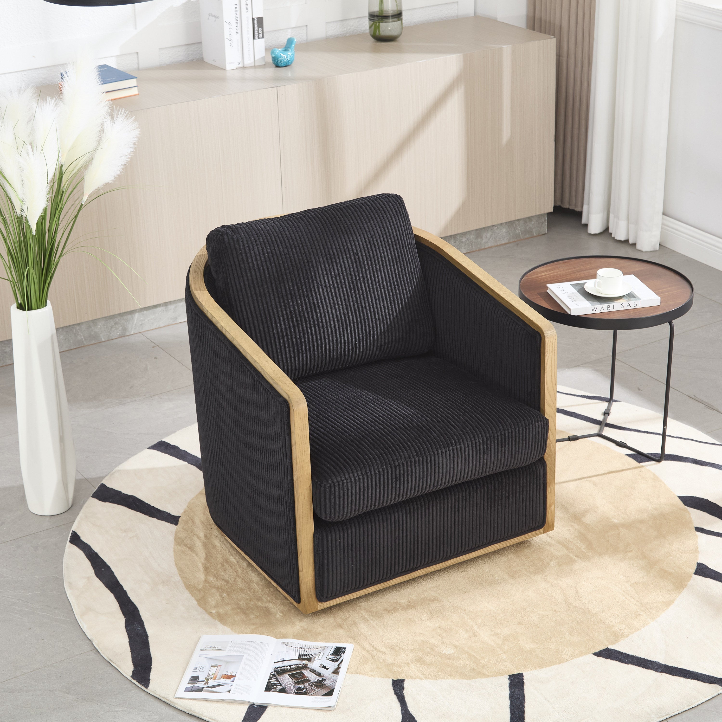 Schrazade Corduroy Swivel Barrel Chair Comfortable Accent Chair